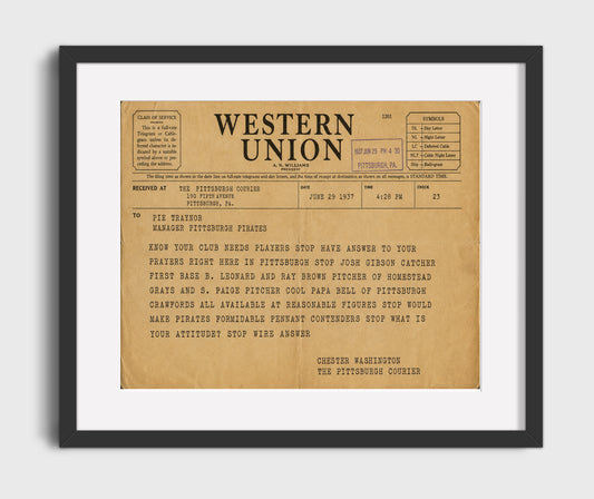 Negro League Stars Recruitment Telegram 1937 8x10 Canvas baseball wall art
