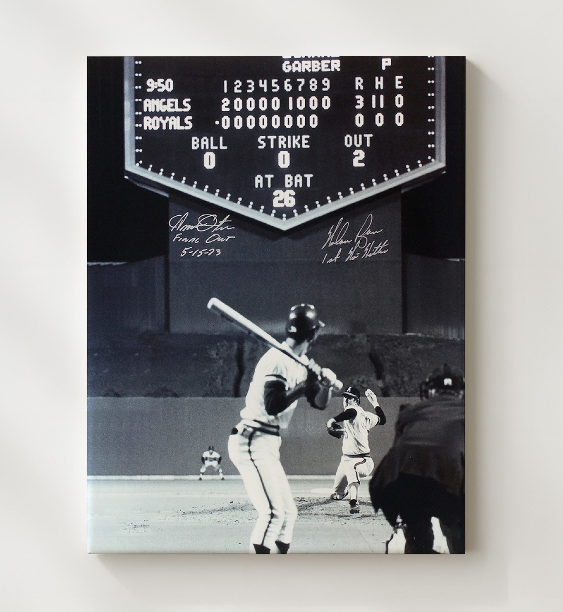 Nolan Ryan - California Baseball Final Out vs Kansas City 1993 Wall Art 20x24 Canvas wall art print – Baseball Wall Art decor