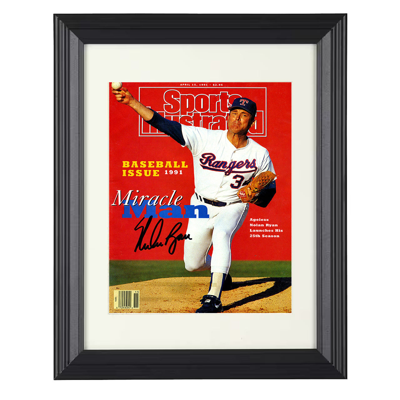 Nolan Ryan - Miracle Man Windup SI Cover 1991 8x10 black beveled framed baseball wall art