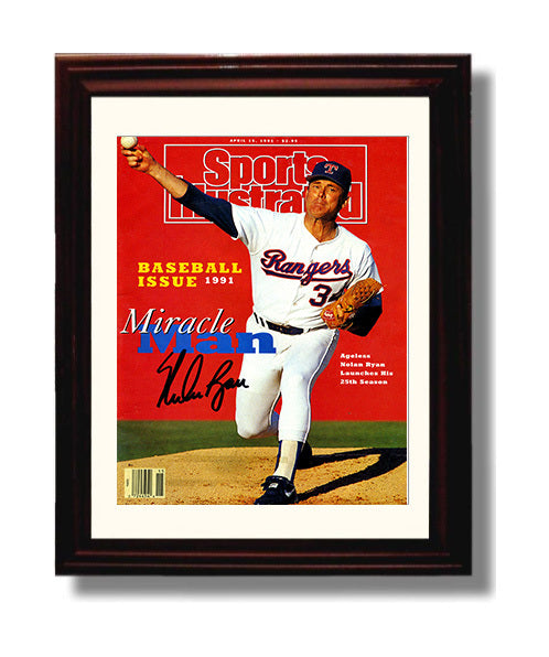 Nolan Ryan - Miracle Man Windup SI Cover 1991 Baseball Wall Art 8x10 Beveled Frame wall art print – Baseball Wall Art decor