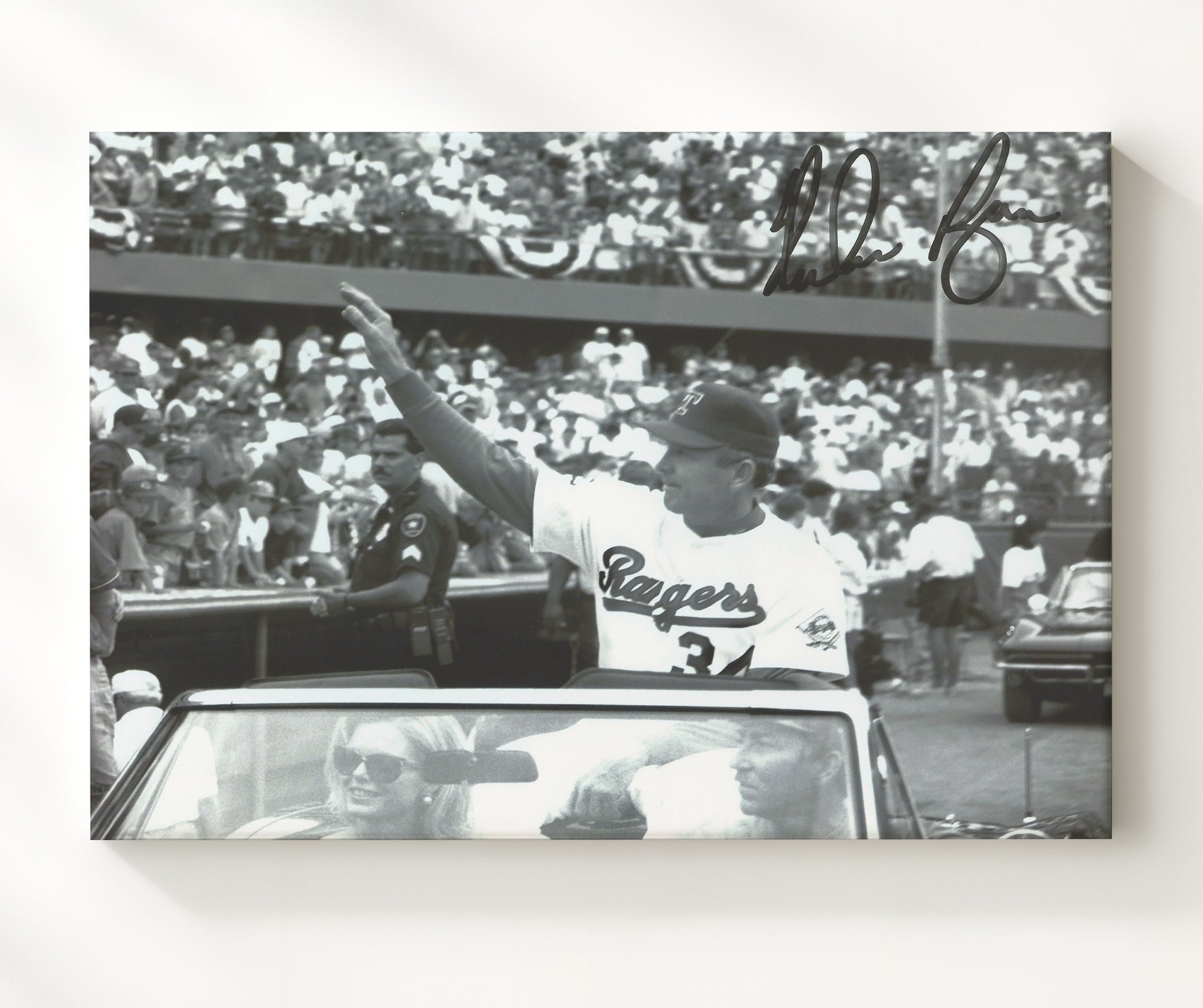 Nolan Ryan - Waving from Parade Car Baseball Wall Art 20x24 Canvas wall art print – Baseball Wall Art decor