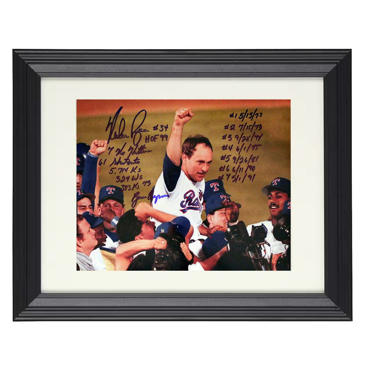 Nolan Ryan Stats Milestone - Action 8x10 black beveled framed baseball wall art