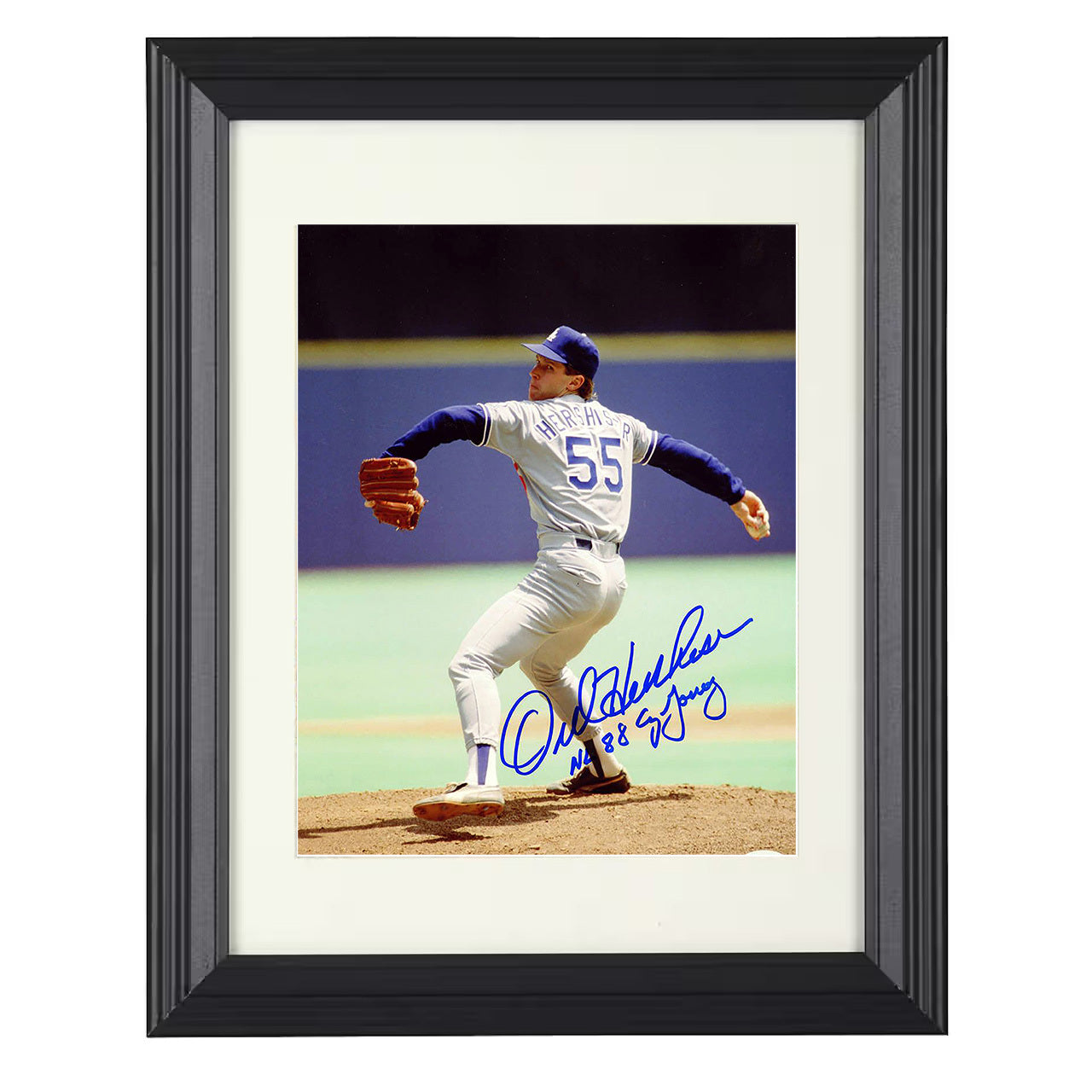 Orel Hershiser - Los Angeles Legend NL Cy Young 1988 Pitch 8x10 black beveled framed baseball wall art