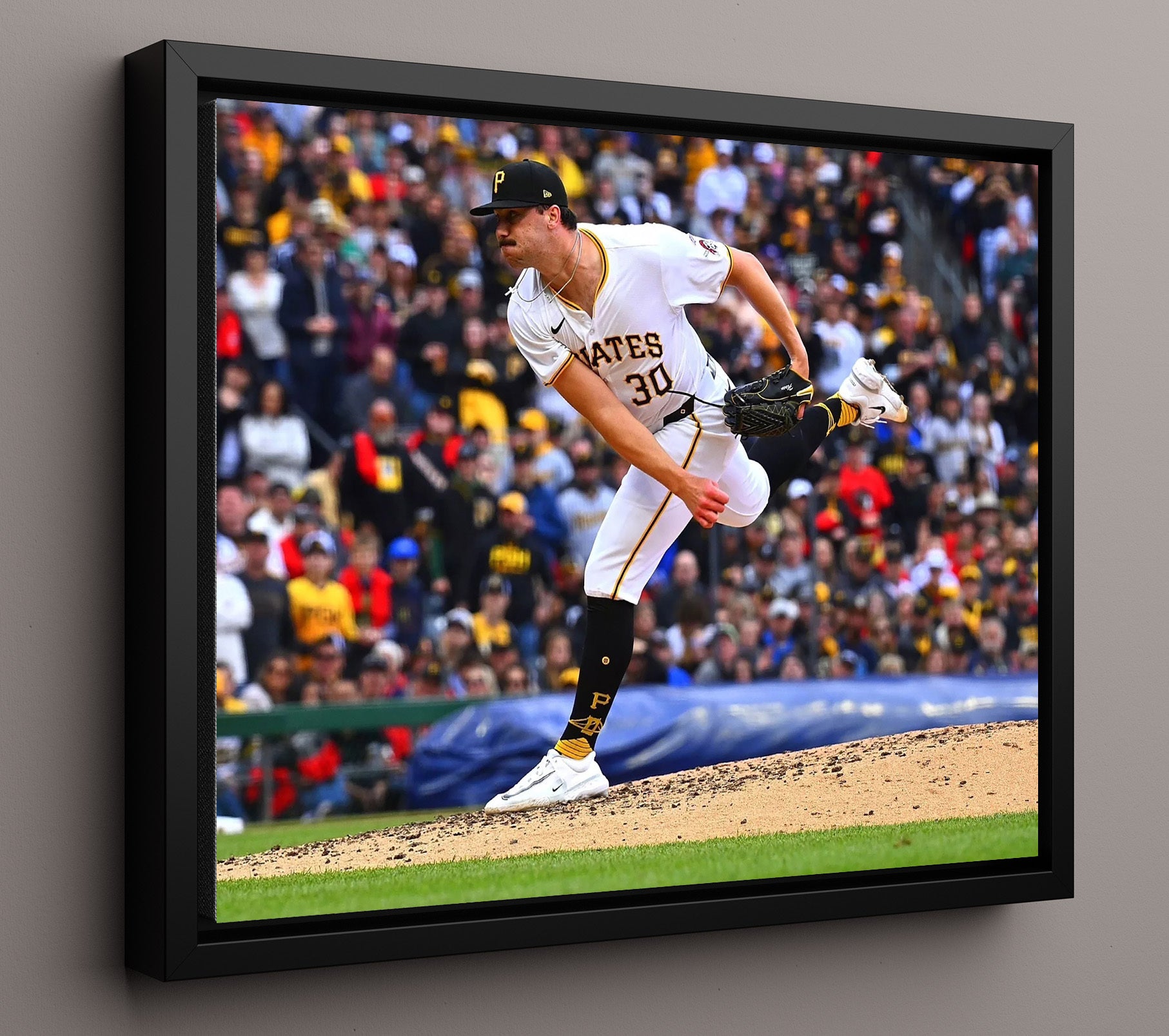 Paul Skenes Heat Seeking Darts - Strikeout Heat Baseball Wall Art 16x20 Framed Canvas wall art print – Baseball Wall Art decor