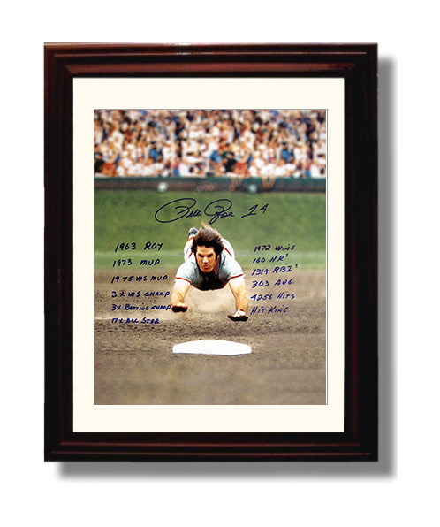 Pete Rose - Cincinnati Legend Headfirst Dive Hustle Baseball Wall Art 8x10 Beveled Frame wall art print – Baseball Wall Art decor
