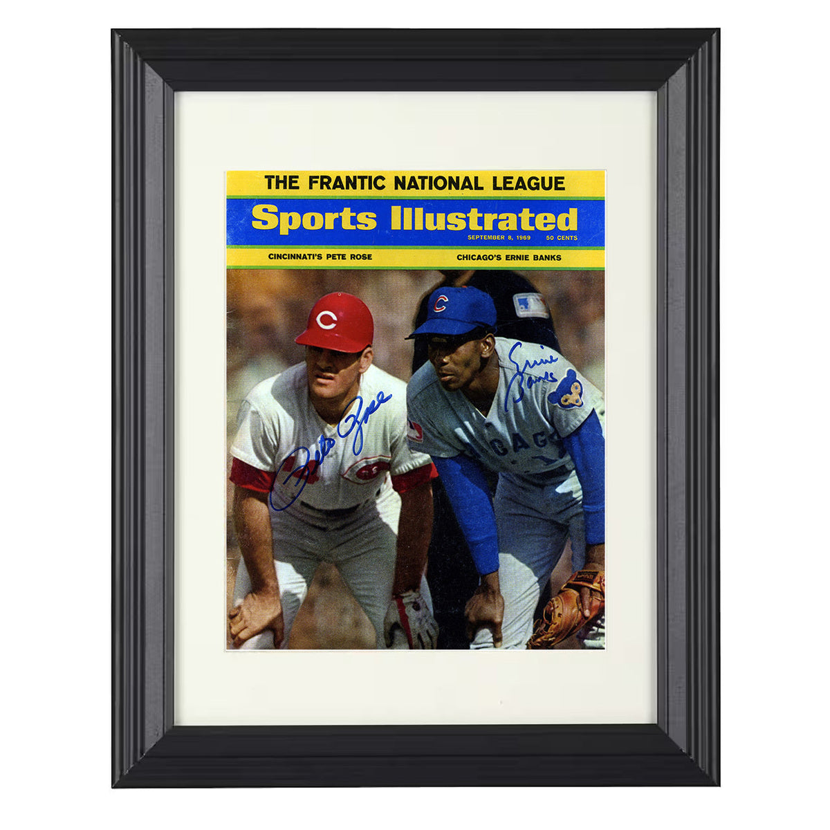 Pete Rose and Ernie Banks - 1969 SI Cover Cincinnati and Chicago Legends 8x10 Beveled Frame baseball wall art