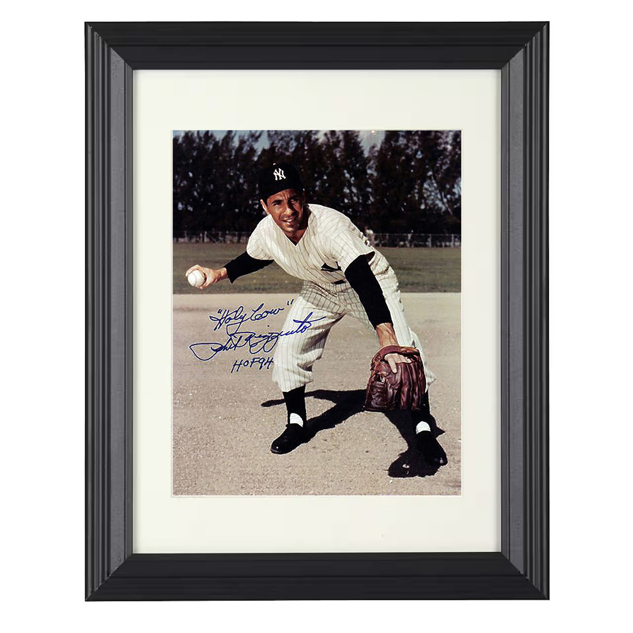 Phil Rizzuto - New York Legend Infield Pose Holy Cow 8x10 black beveled framed baseball wall art