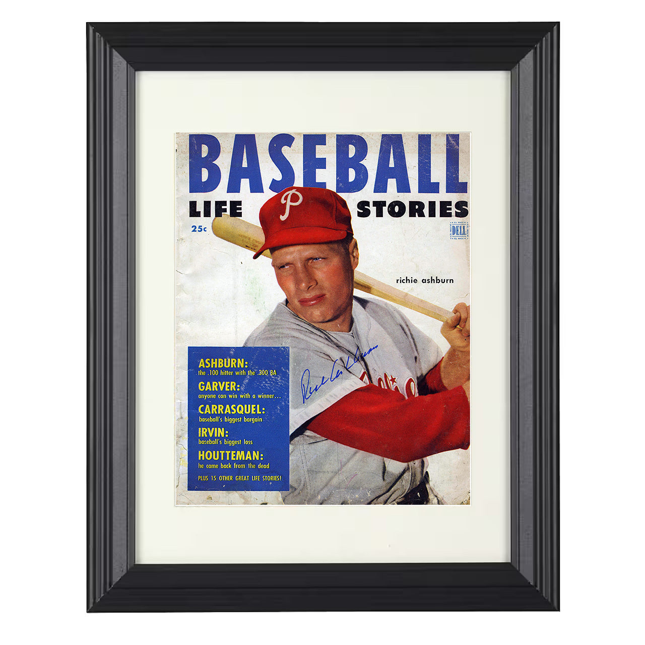 Richie Ashburn - 1952 Baseball Life Stories Cover Philadelphia Legend 8x10 black beveled framed baseball wall art