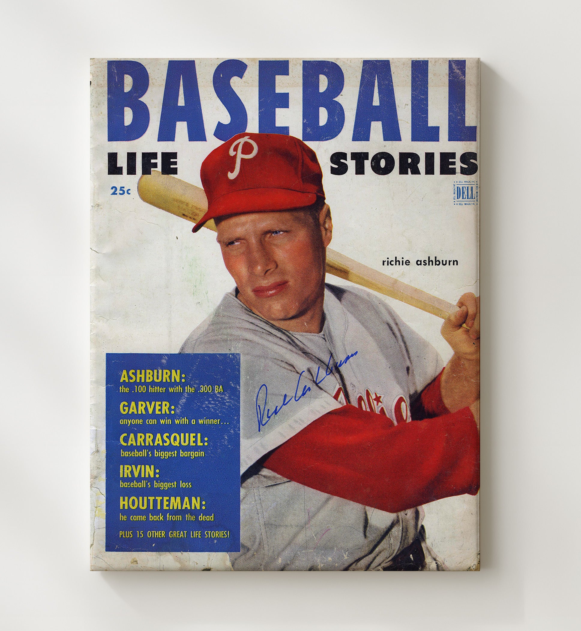 Richie Ashburn - 1952 Baseball Life Stories Cover Philadelphia Legend Wall Art 20x24 Canvas wall art print – Baseball Wall Art decor