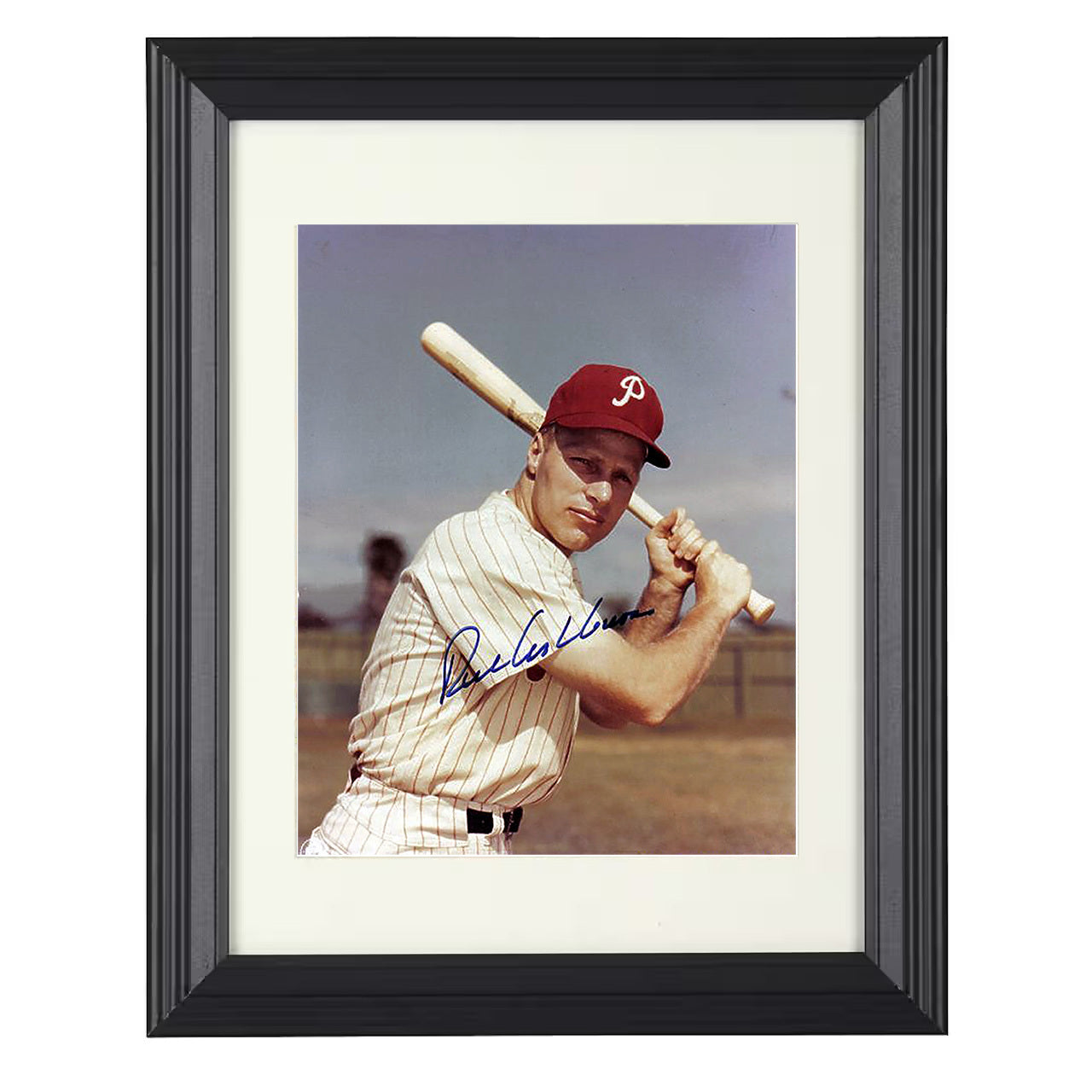 Richie Ashburn - Philadelphia Legend Bat Pose Spotlight 8x10 black beveled framed baseball wall art