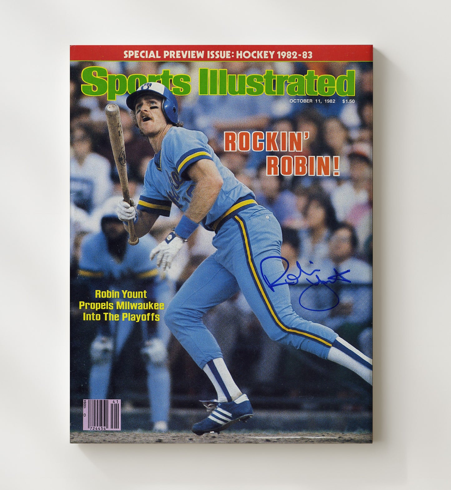 Robin Yount - Batting Follow - Through 1982 SI Cover Spotlight Baseball Wall Art 20x24 Canvas wall art print – Baseball Wall Art decor