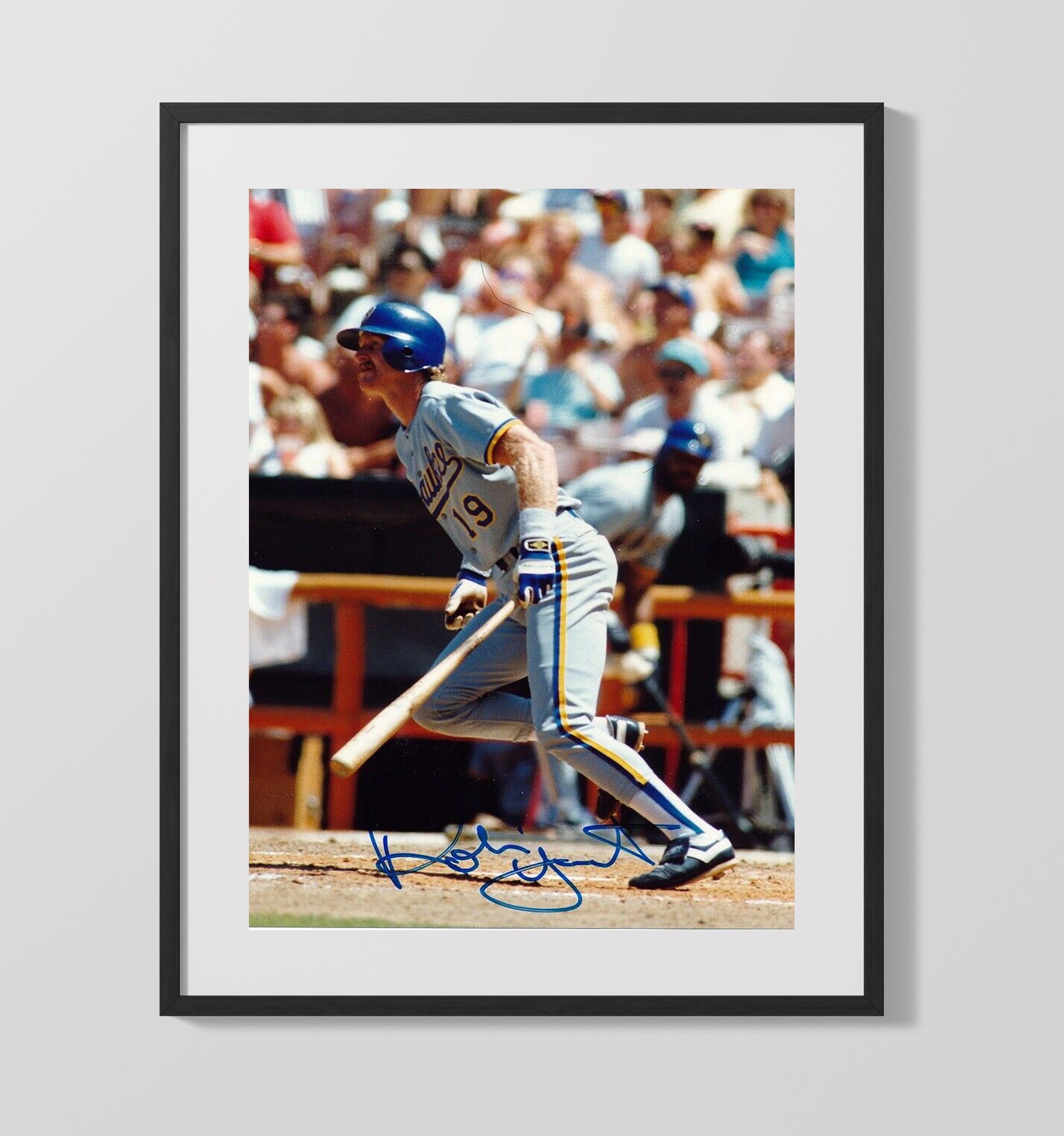 Robin Yount - Milwaukee Legend After The Hit Spotlight Baseball Wall Art 16x20 Gallery Frame wall art print – Baseball Wall Art decor