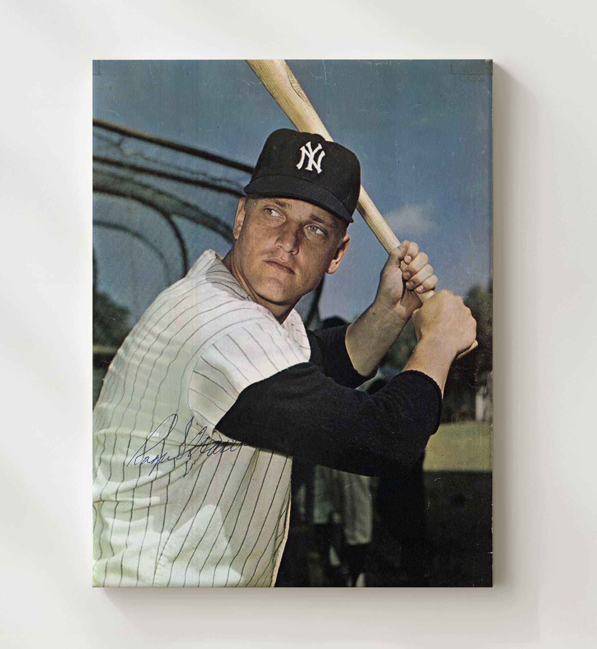 Roger Maris - New York Legend Bat Pose Spotlight Baseball Wall Art 20x24 Canvas wall art print – Baseball Wall Art decor
