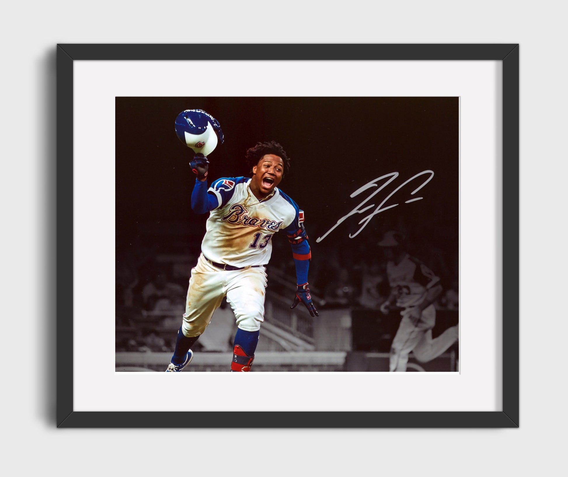 Ronald Acuna Jr - Braves Celebration Spotlight Baseball Wall Art 16x20 Gallery Frame wall art print – Baseball Wall Art decor