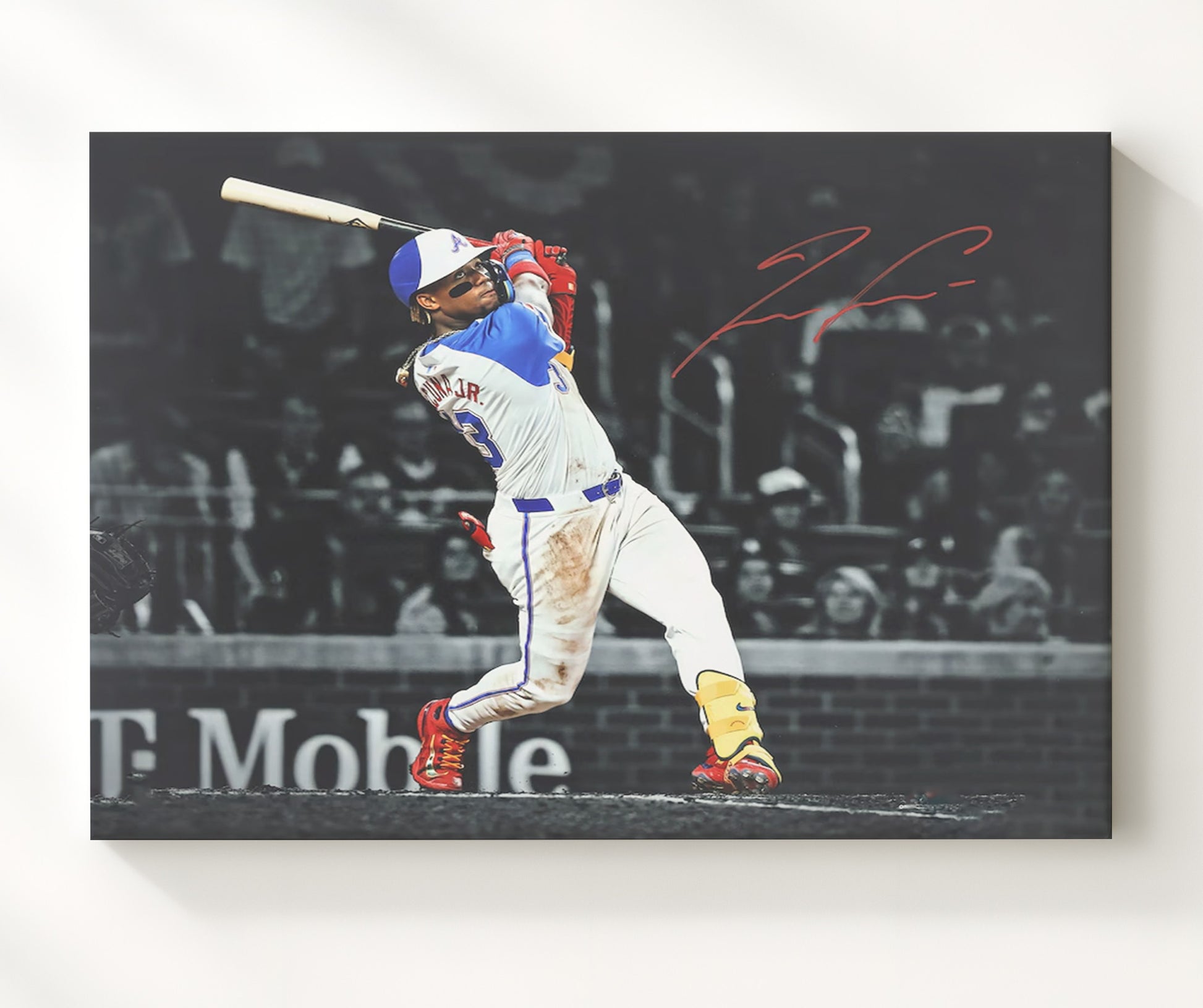 Ronald Acuna Jr - Full Swing Follow Through Baseball Wall Art 20x24 Canvas wall art print – Baseball Wall Art decor