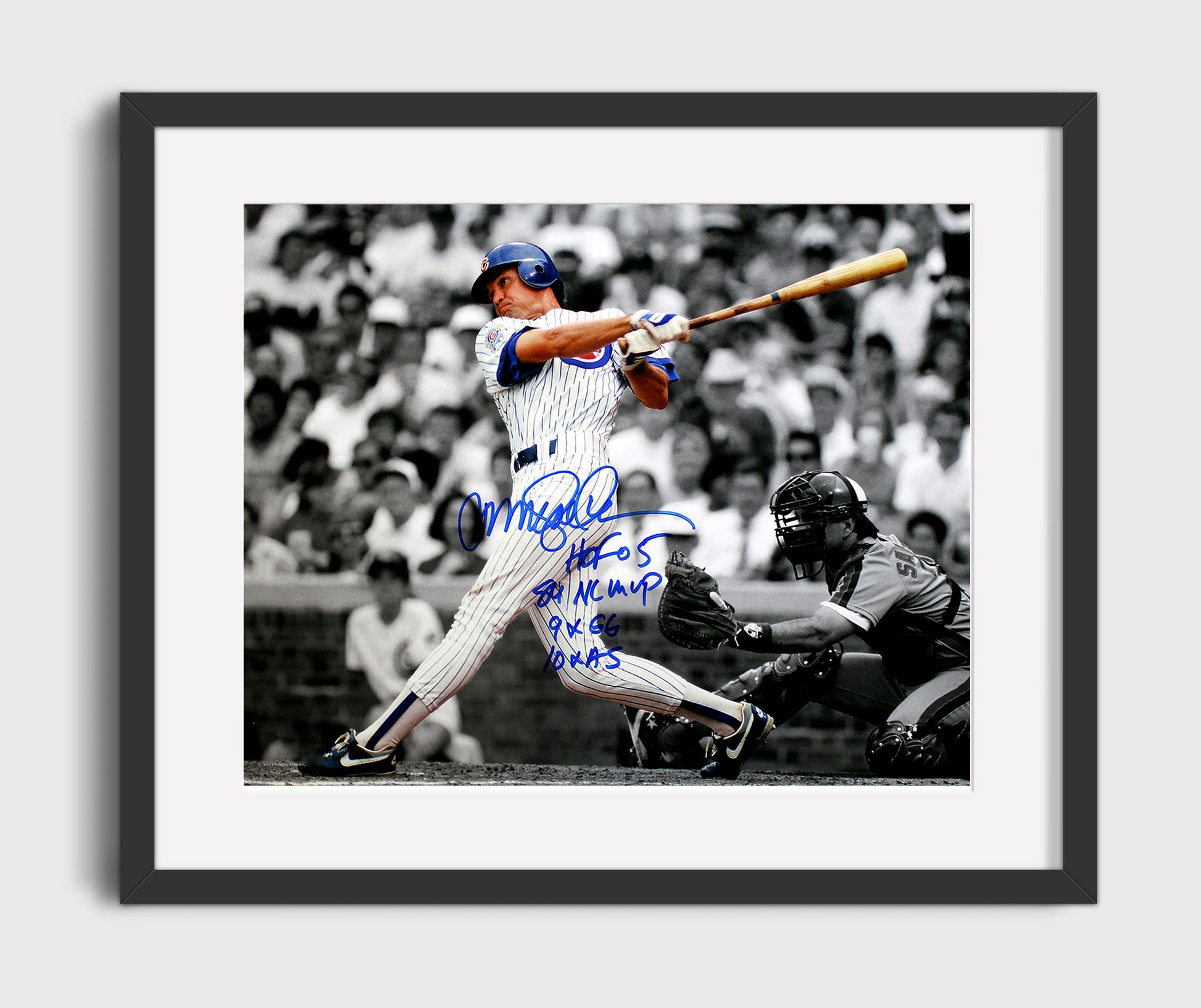 Ryne Sandberg - Inscribed Swing Baseball Wall Art 16x20 Gallery Frame wall art print – Baseball Wall Art decor