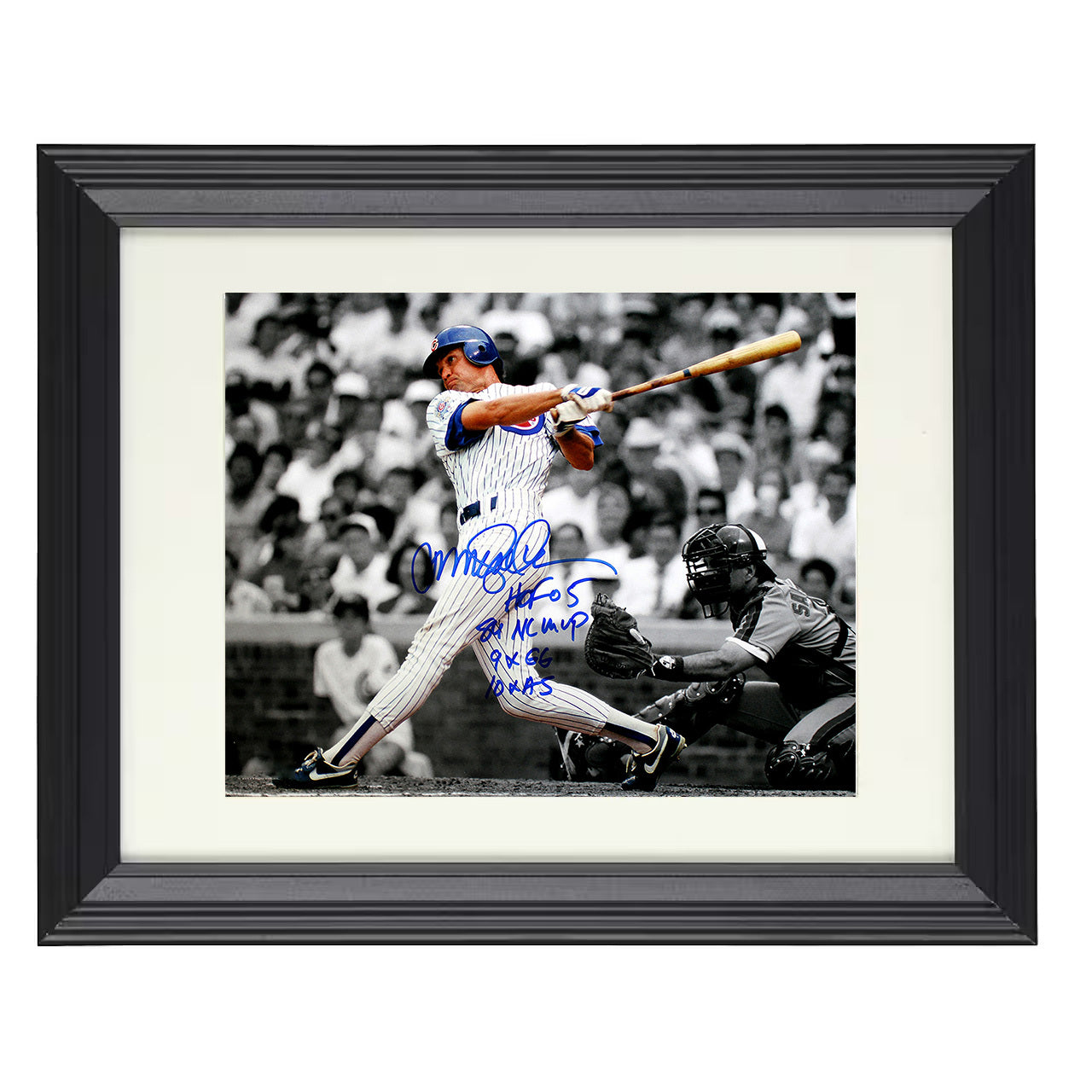 Ryne Sandberg - Inscribed Swing 8x10 black beveled framed baseball wall art
