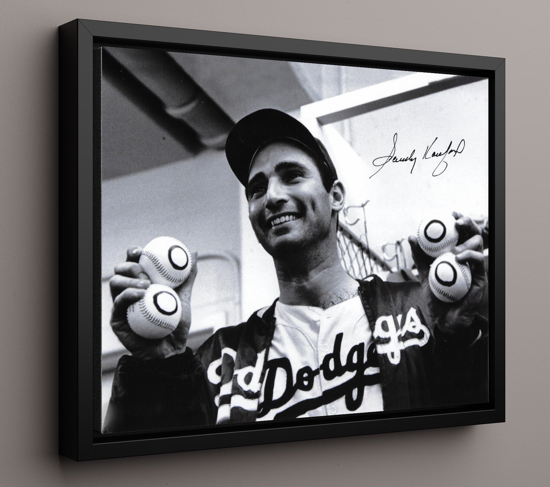 Sandy Koufax - Four No Hitters Landscape Baseball Wall Art 16x20 Framed Canvas wall art print – Baseball Wall Art decor