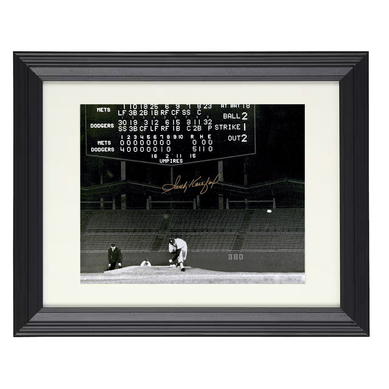 Sandy Koufax - Scoreboard No Hitter 8x10 black beveled framed baseball wall art