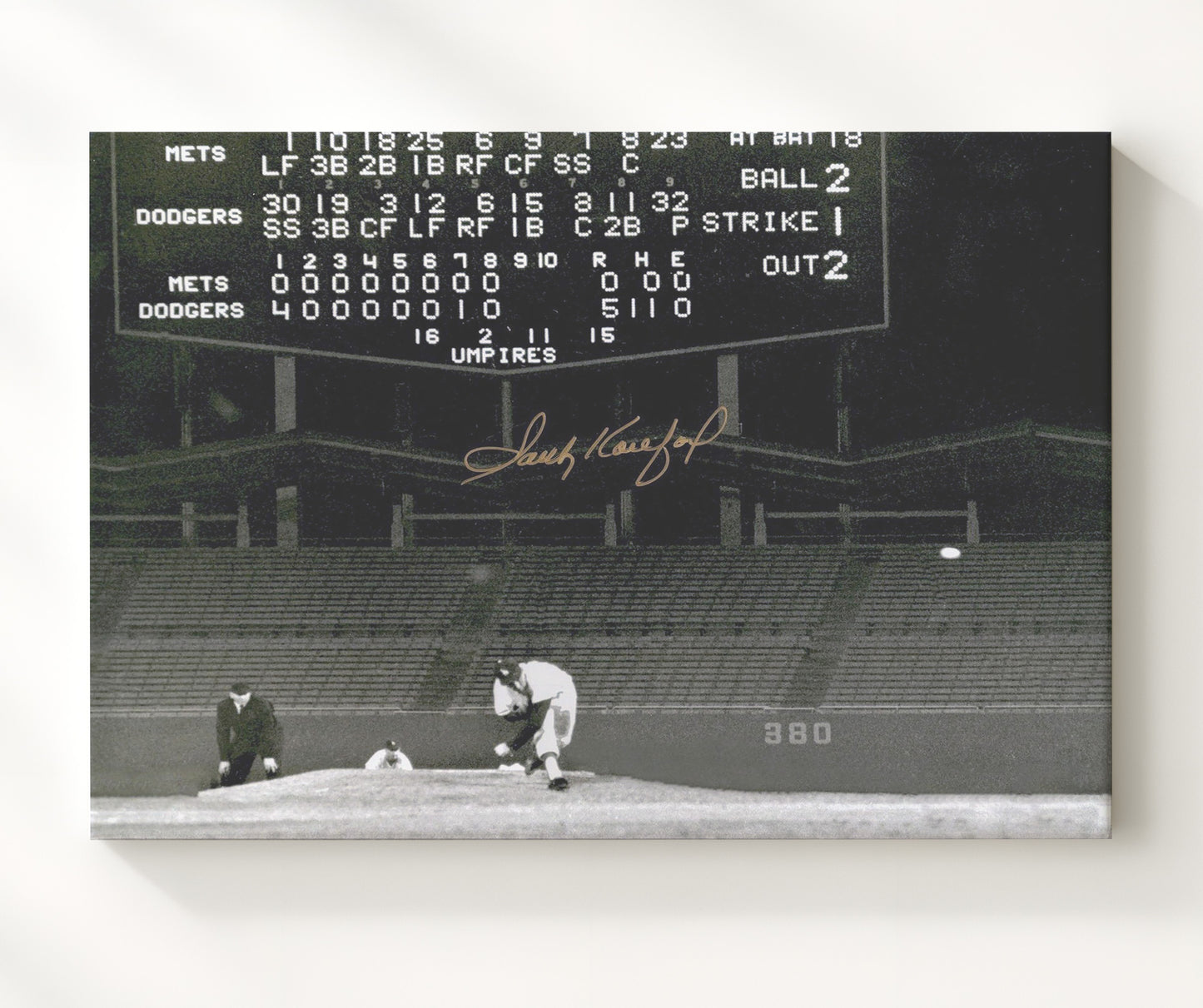 Sandy Koufax - Scoreboard No Hitter Baseball Wall Art 20x24 Canvas wall art print – Baseball Wall Art decor