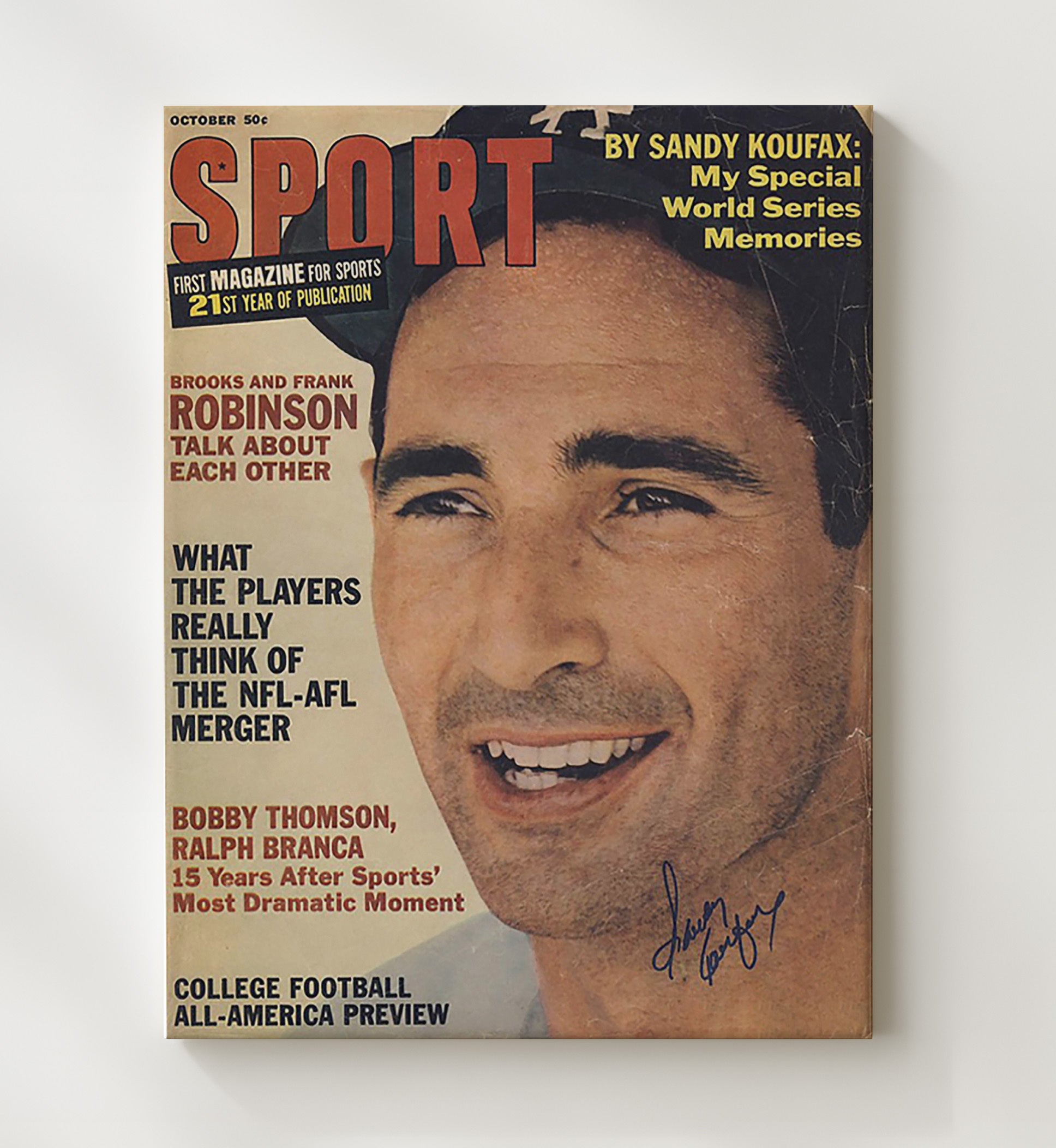Sandy Koufax - Series Memories Sport Cover Los Angeles Legend Spotlight Baseball Wall Art 20x24 Canvas wall art print – Baseball Wall Art decor