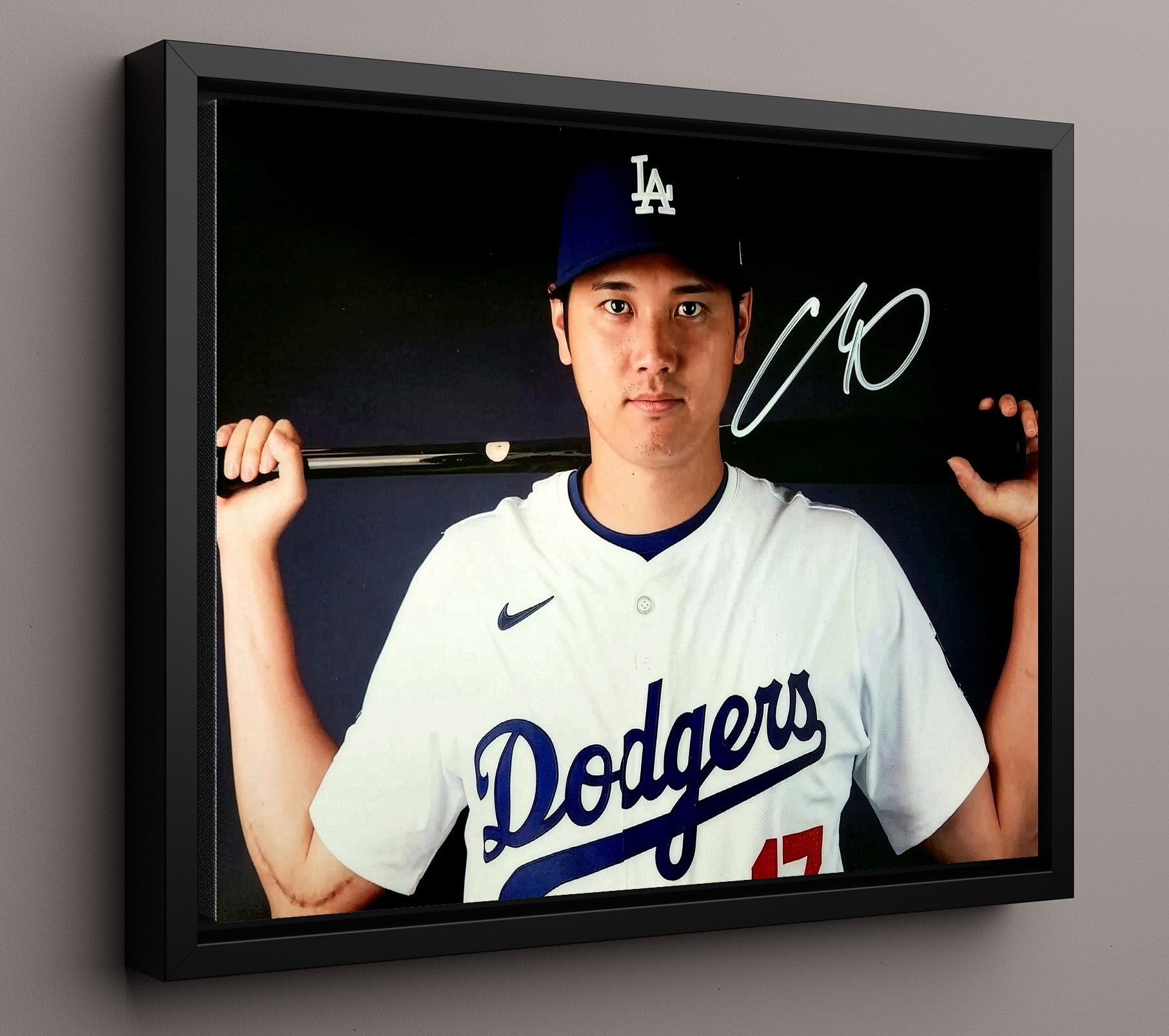 Shohei Ohtani - Dodgers Power Pose Baseball Wall Art 16x20 Framed Canvas wall art print – Baseball Wall Art decor