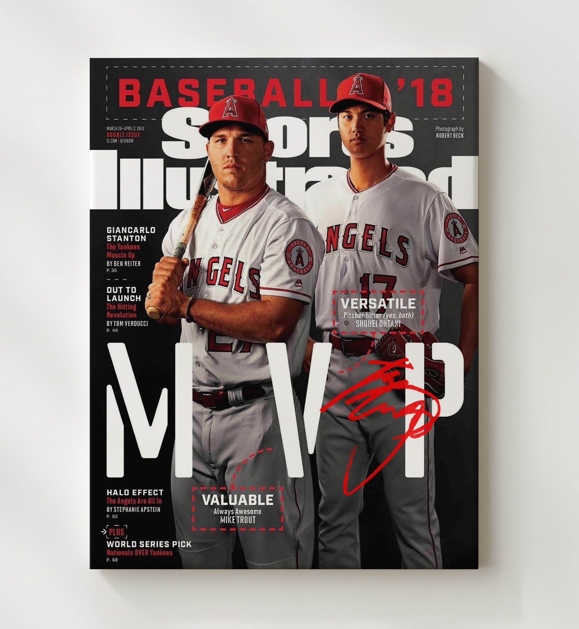 Shohei Ohtani and Mike Trout - Season preview SI Cover 2018 Baseball Wall Art 20x24 Canvas wall art print – Baseball Wall Art decor