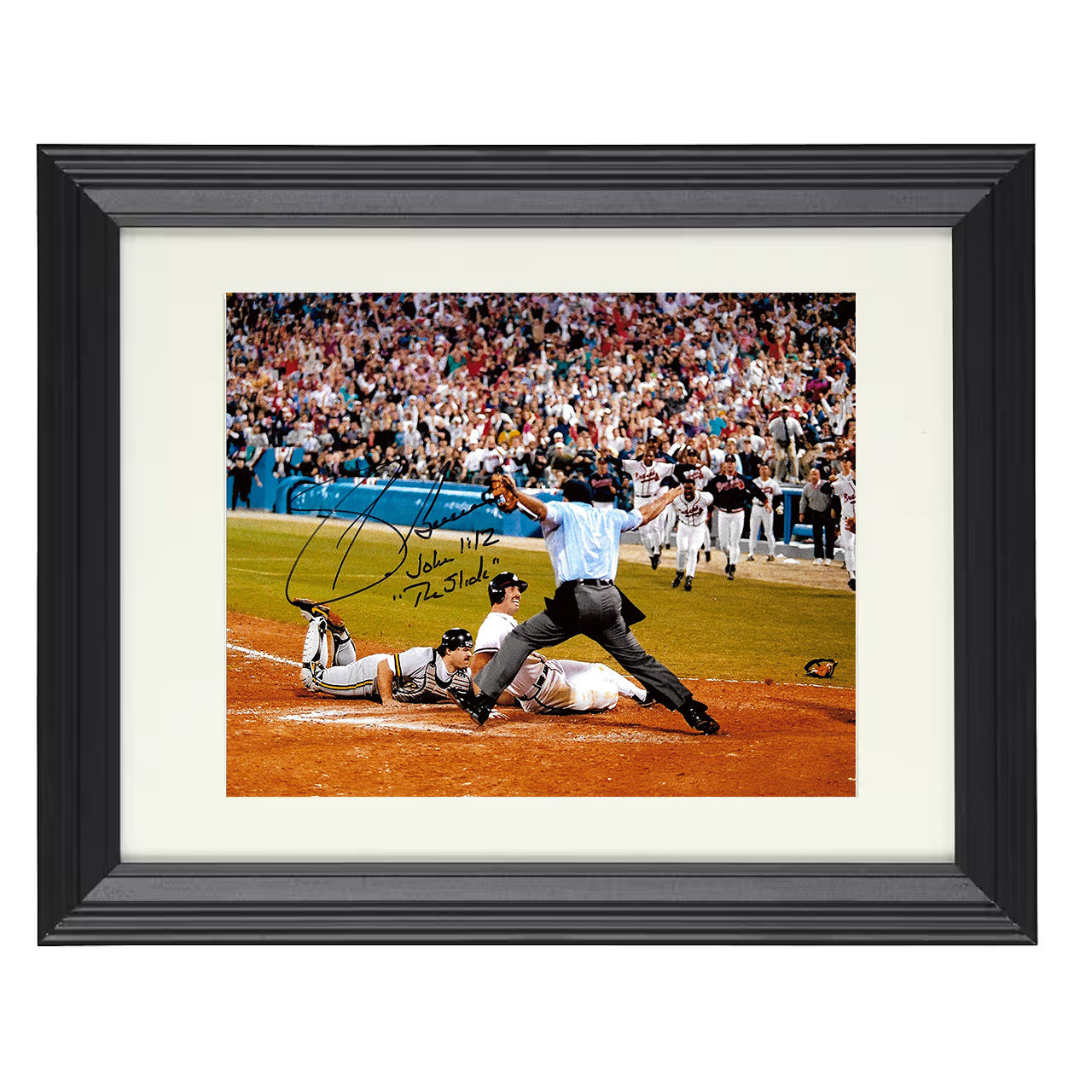 Sid Bream - The Slide Safe at Home 8x10 black beveled framed baseball wall art