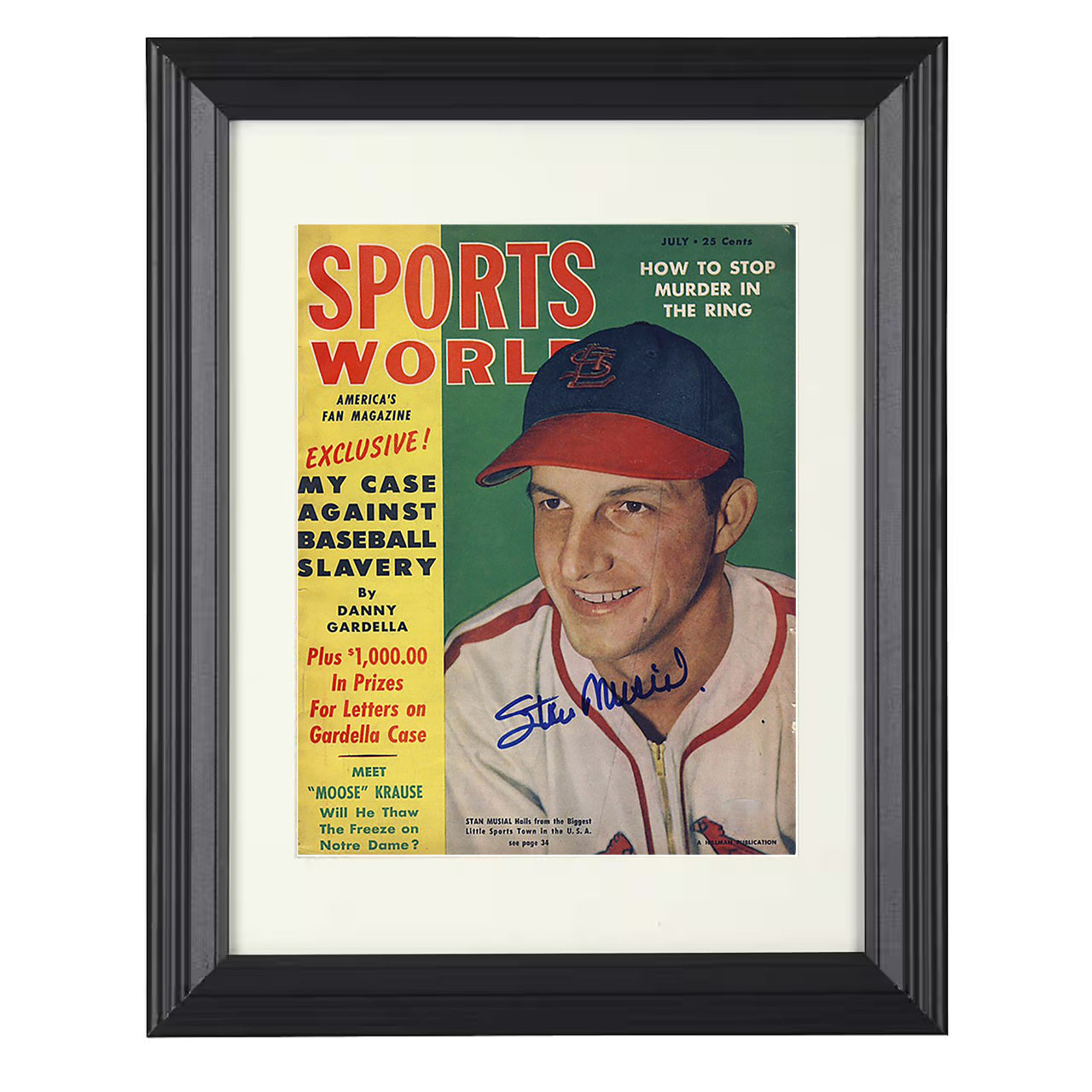 Stan Musial - Sport Magazine 1949 - Signed 8x10 black beveled framed baseball wall art