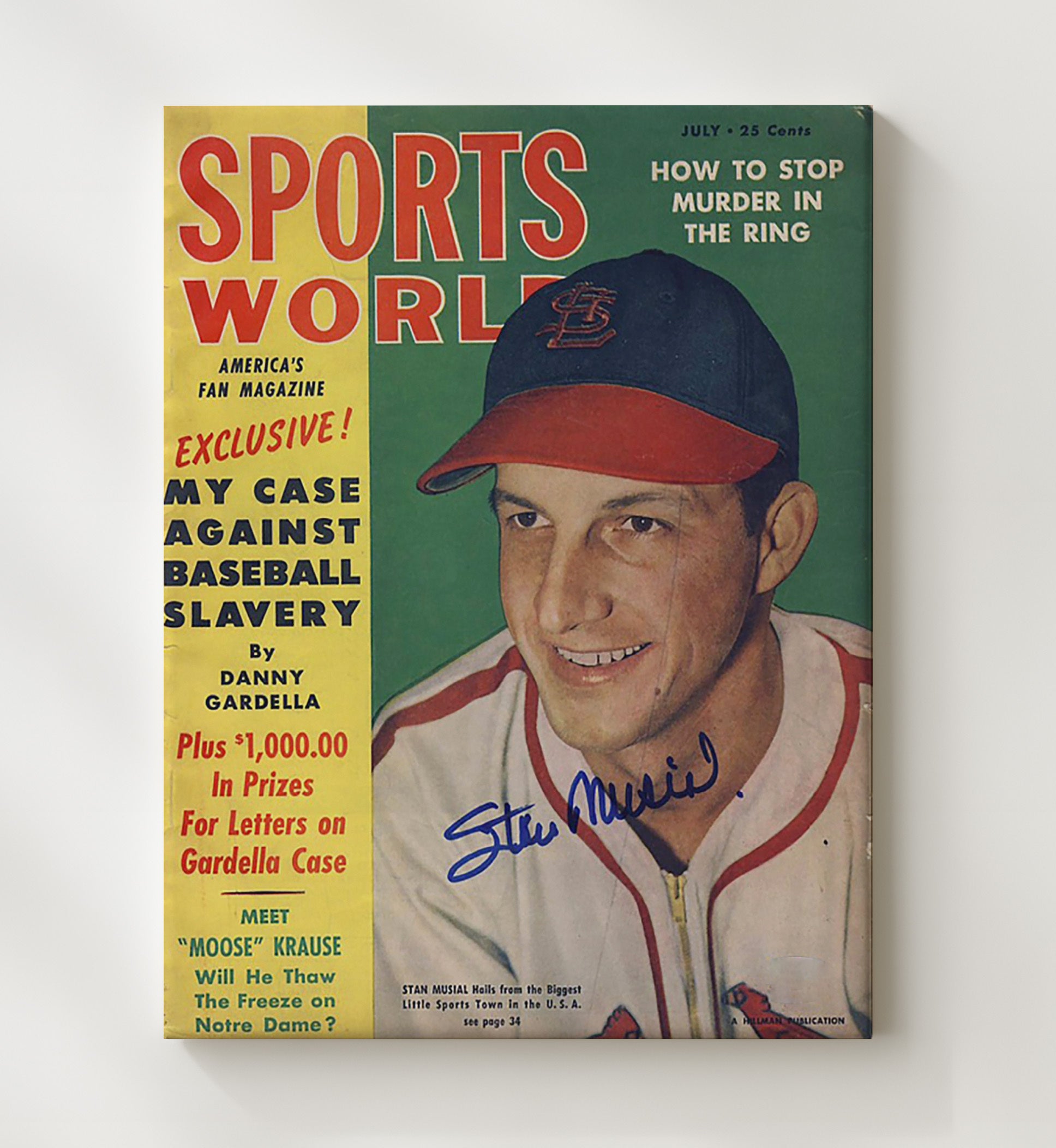 Stan Musial - Sport Magazine 1949 - Signed Baseball Wall Art 20x24 Canvas wall art print – Baseball Wall Art decor
