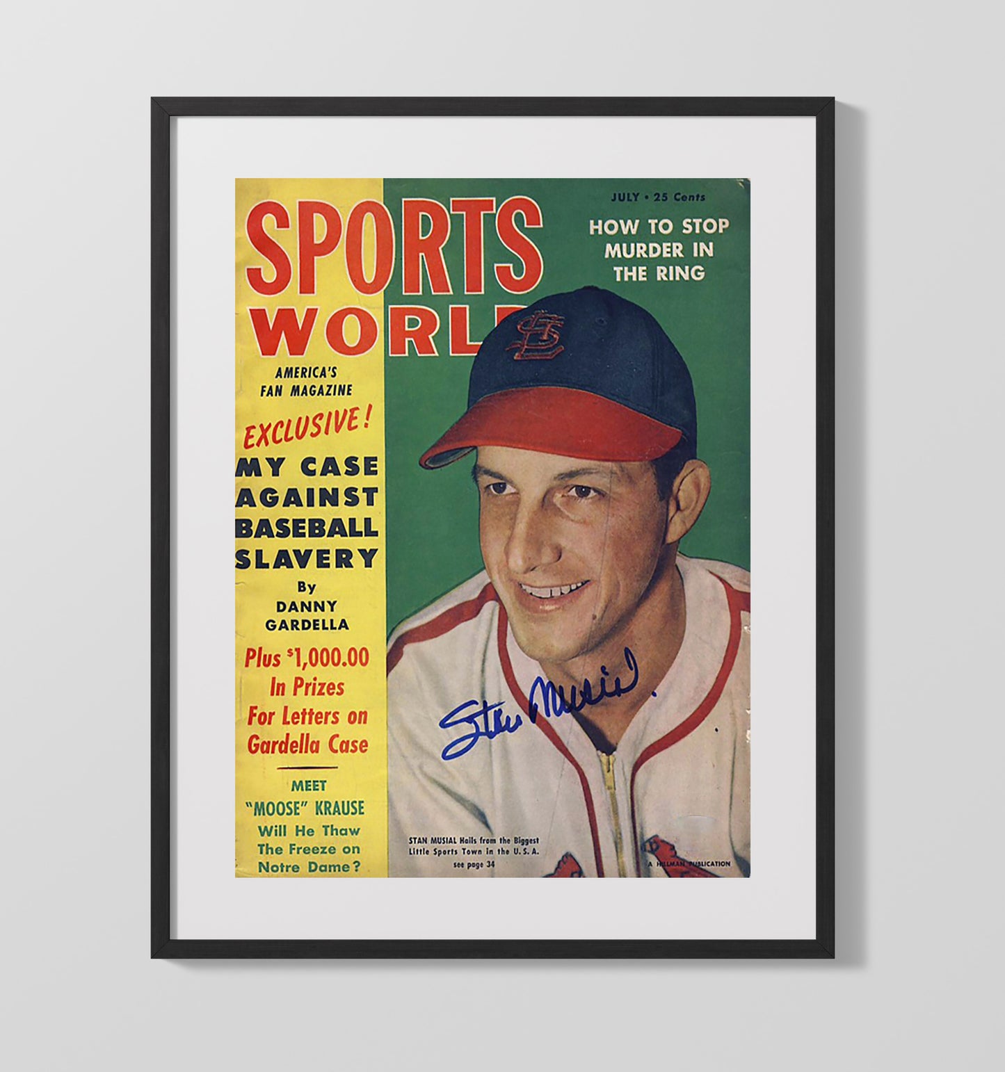 Stan Musial - Sport Magazine 1949 - Signed Baseball Wall Art 16x20 Gallery Frame wall art print – Baseball Wall Art decor