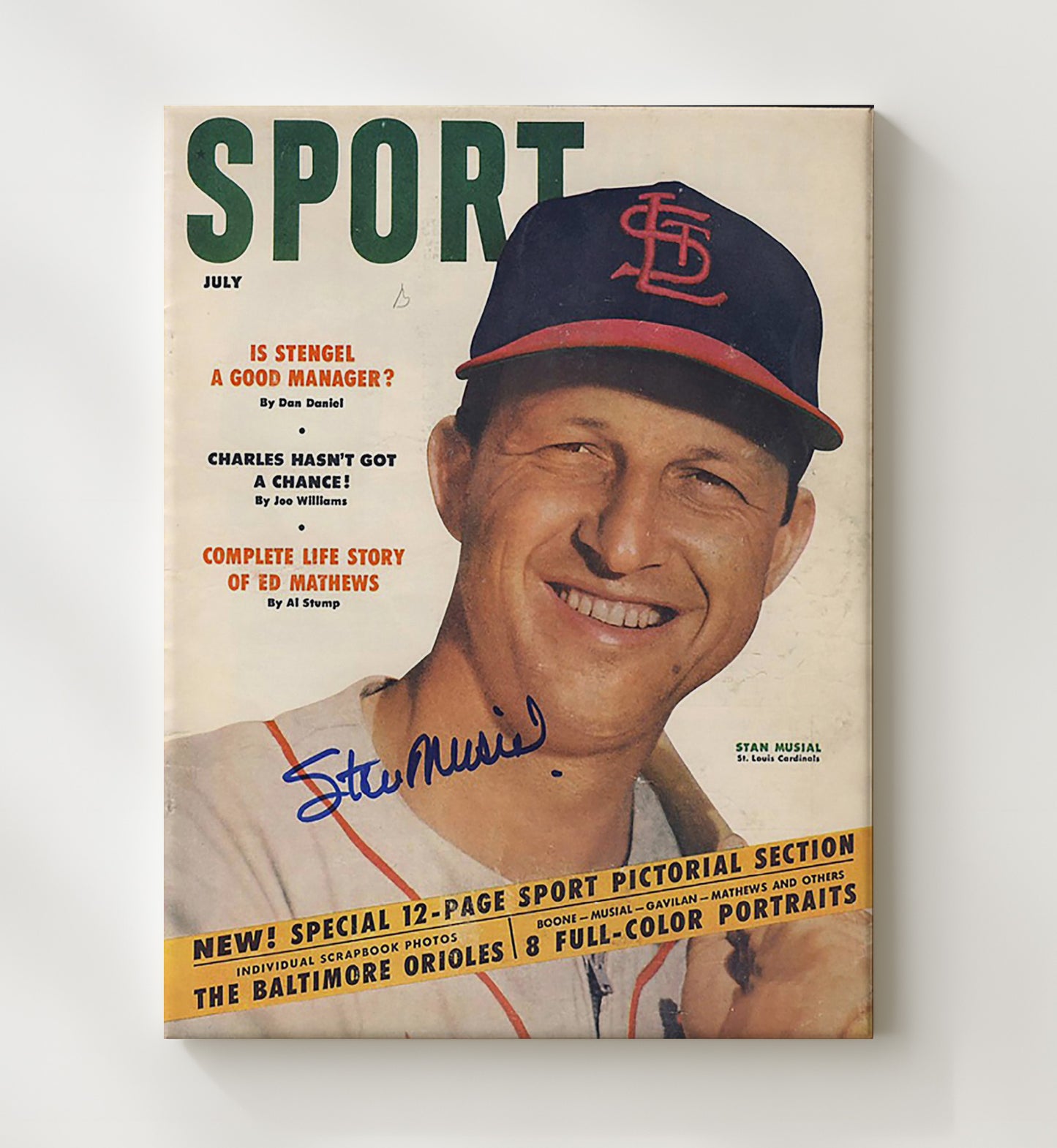 Stan Musial - Sport Magazine July 1954 - Signed Baseball Wall Art 20x24 Canvas wall art print – Baseball Wall Art decor