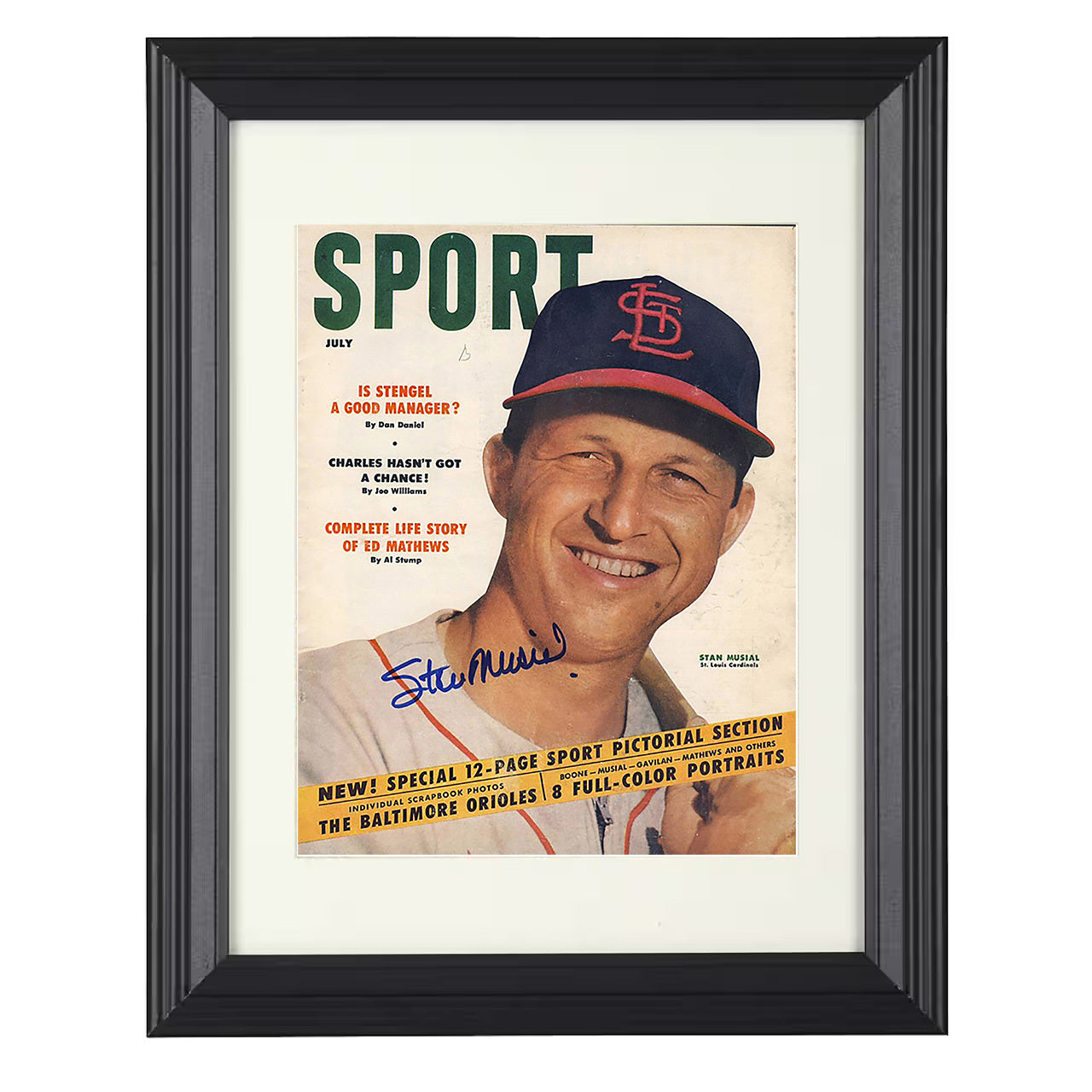 Stan Musial - Sport Magazine July 1954 - Signed 8x10 black beveled framed baseball wall art