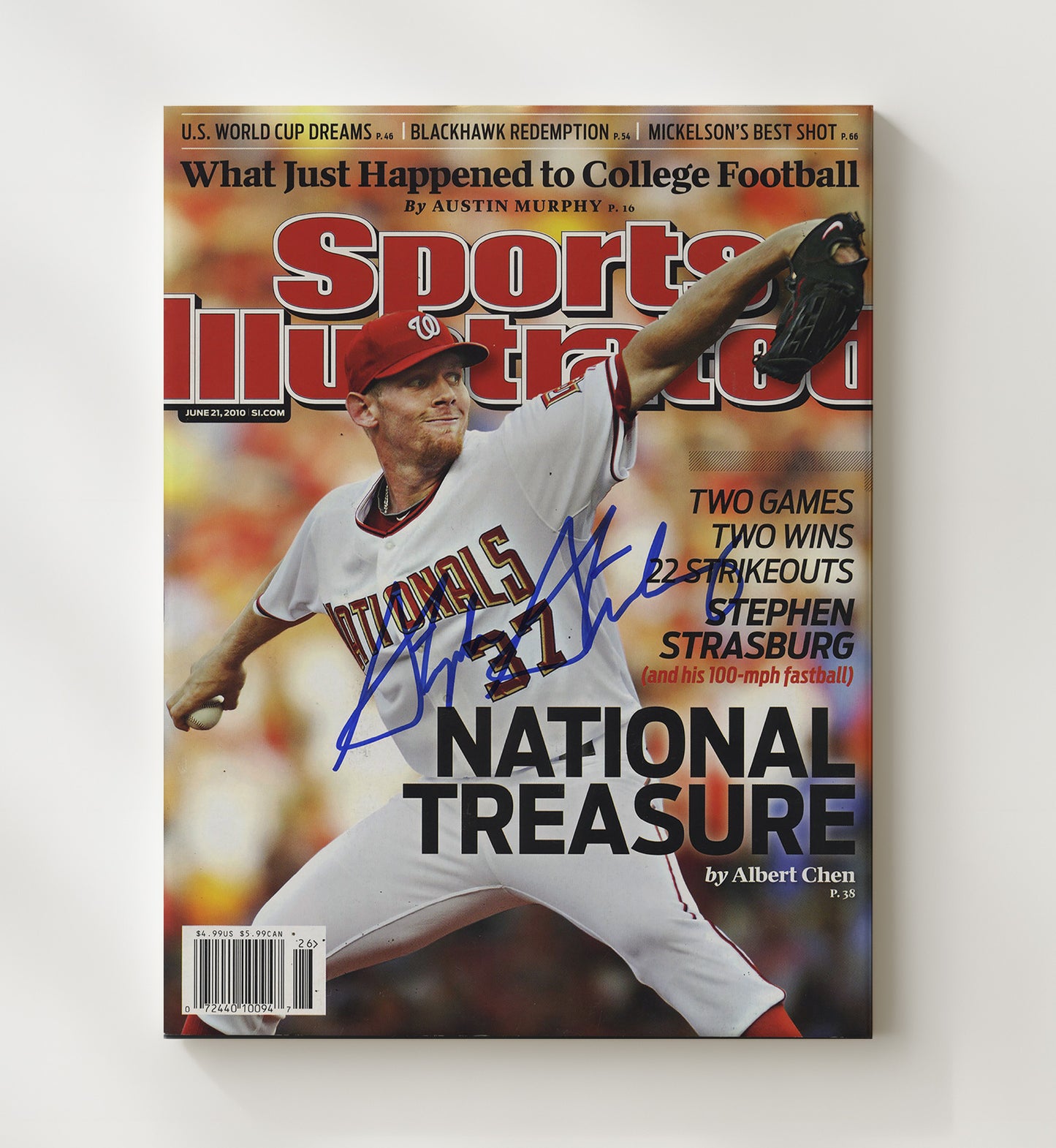 Stephen Strasburg - National Treasure SI Cover 2010 Baseball Wall Art 20x24 Canvas wall art print – Baseball Wall Art decor