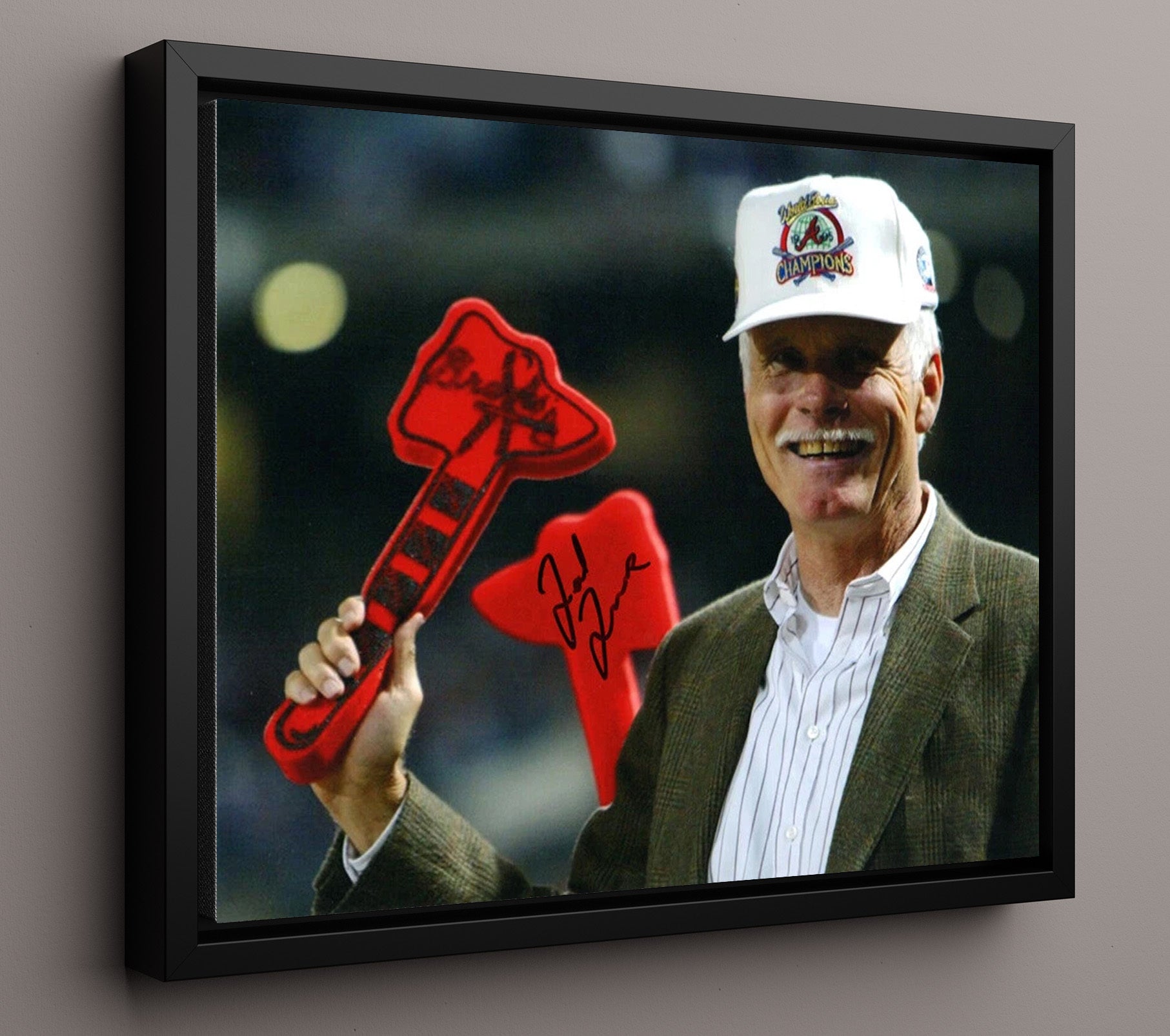 Ted Turner - Atlanta Championship Tomahawk Celebration Baseball Wall Art 16x20 Framed Canvas wall art print – Baseball Wall Art decor