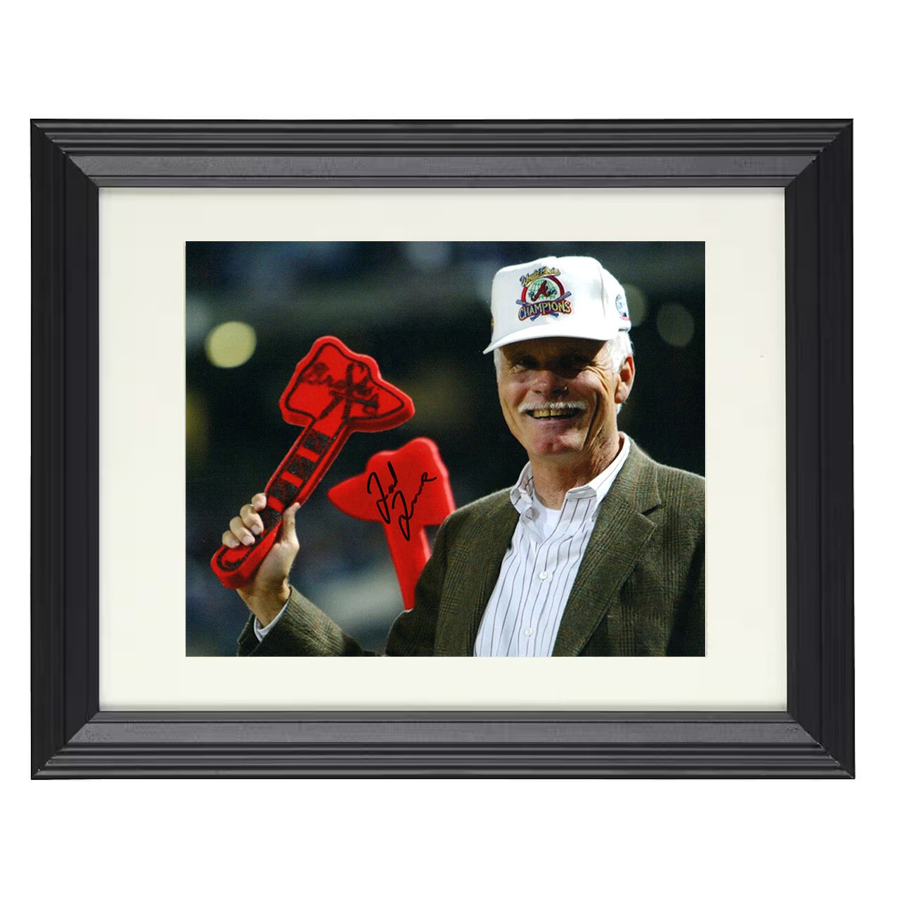 Ted Turner - Atlanta Championship Tomahawk Celebration 8x10 black beveled framed baseball wall art