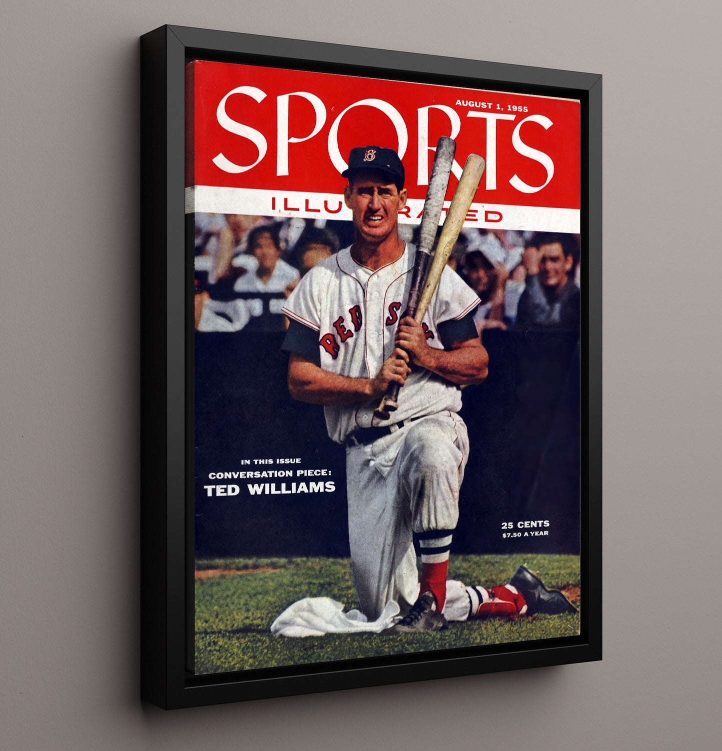 Ted Williams - Batting Stance SI Cover Baseball Wall Art 16x20 Framed Canvas wall art print – Baseball Wall Art decor