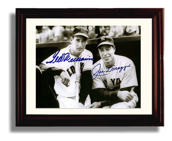 Ted Williams and Joe DiMaggio - Dugout Landscape Baseball Wall Art 8x10 Beveled Frame wall art print – Baseball Wall Art decor
