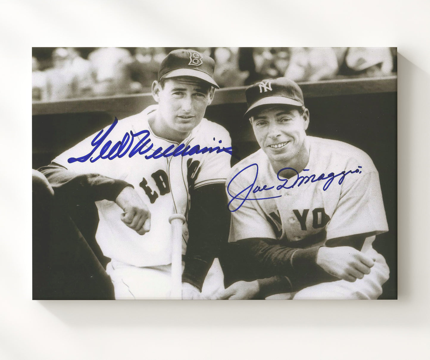 Ted Williams and Joe DiMaggio - Dugout Landscape Baseball Wall Art 20x24 Canvas wall art print – Baseball Wall Art decor