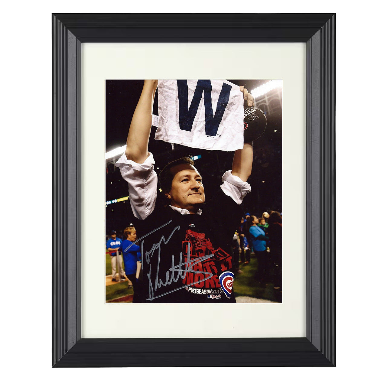 Tom Ricketts - Cubs 2015 W Flag Celebration Signed 8x10 black beveled framed baseball wall art