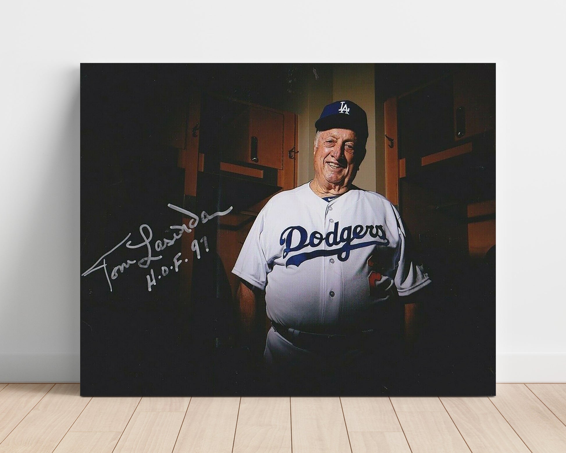 Tommy Lasorda - Locker Room Spotlight Landscape Baseball Wall Art 16x20 Unframed Print wall art print – Baseball Wall Art decor