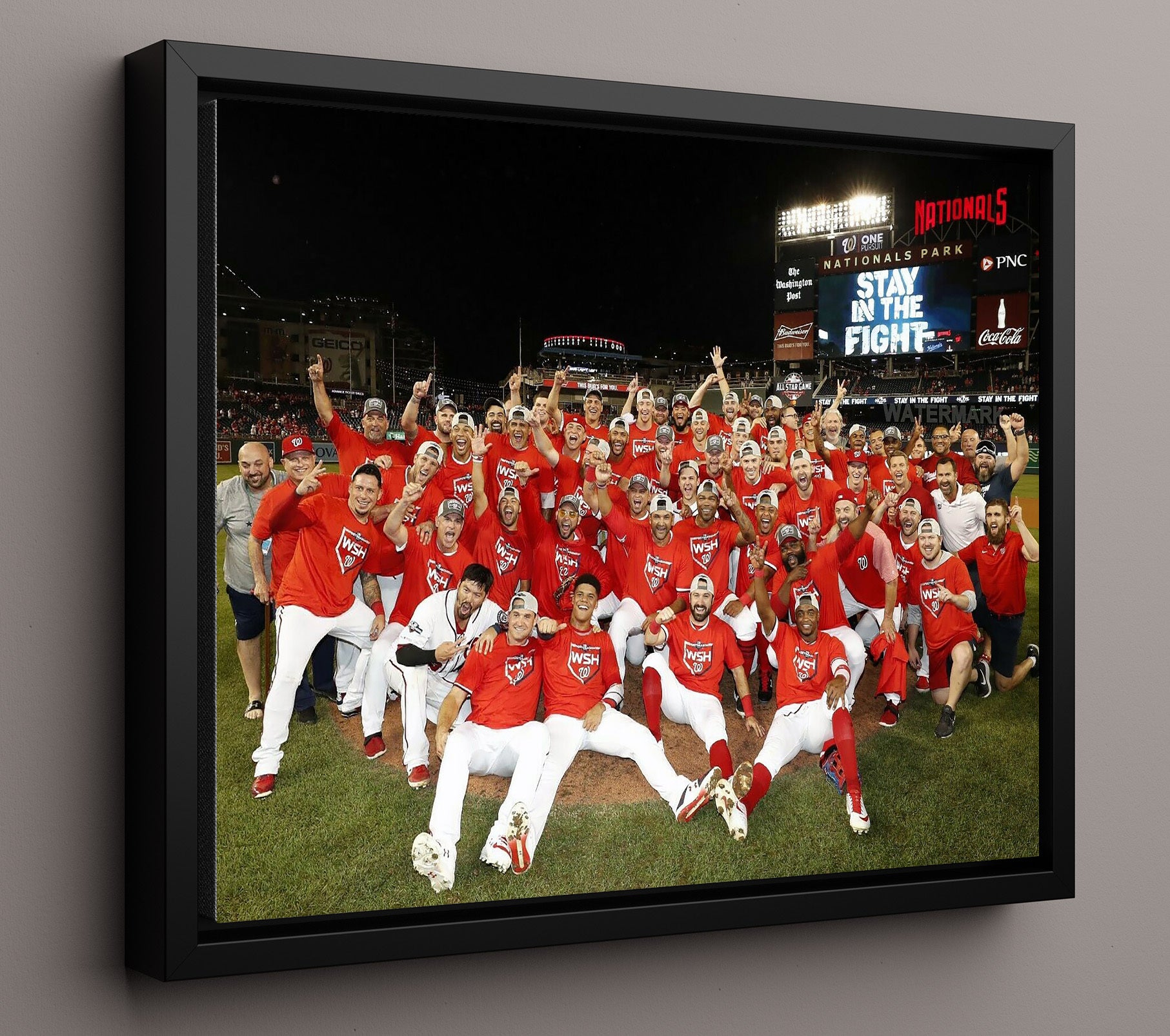 Washington Nationals - 2019 Series Dogpile Baseball Wall Art 16x20 Framed Canvas wall art print – Baseball Wall Art decor