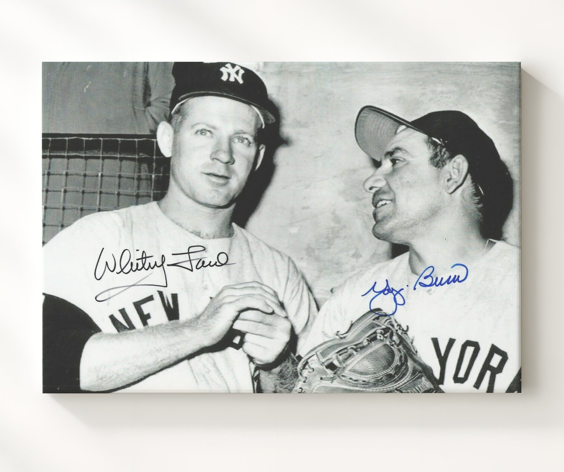 Whitey Ford and Yogi Berra - Hall of Fame Battery Landscape Baseball Wall Art 20x24 Canvas wall art print – Baseball Wall Art decor