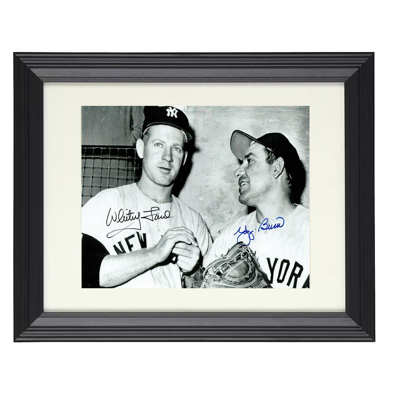 Whitey Ford and Yogi Berra - Hall of Fame Battery Landscape 8x10 black beveled framed baseball wall art