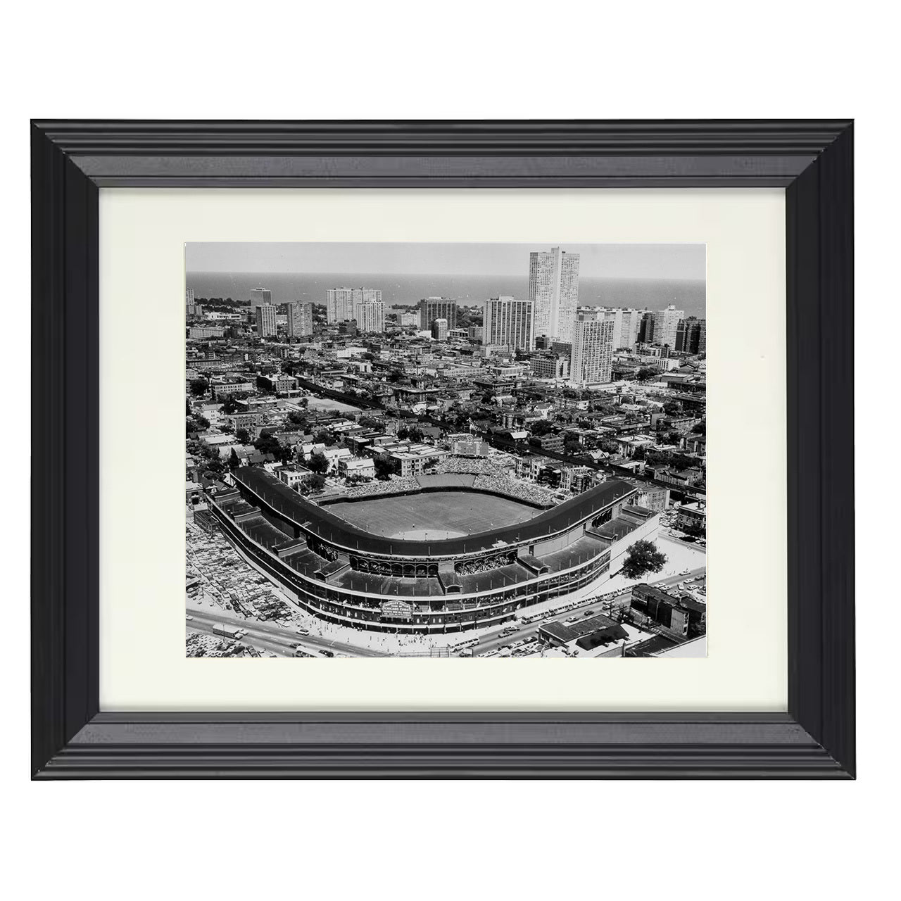 Wrigley Field - Aerial Stadium View 8x10 black beveled framed baseball wall art