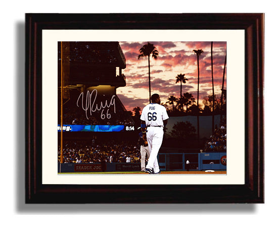 Yasiel Puig - Ballpark at Sunset Spotlight Baseball Wall Art 8x10 Beveled Frame wall art print – Baseball Wall Art decor