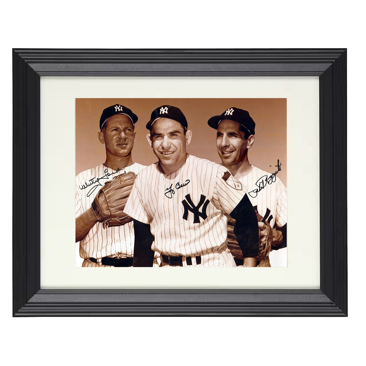 Yogi Berra Whitey Ford and Phil Rizzuto - Yankees Legends 8x10 black beveled framed baseball wall art