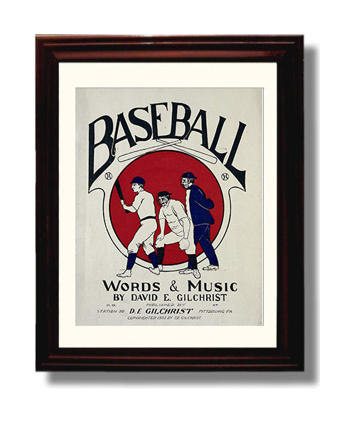 Baseball - Sheet Music Cover Wall Art 8x10 Beveled Frame wall art print – Baseball Wall Art decor