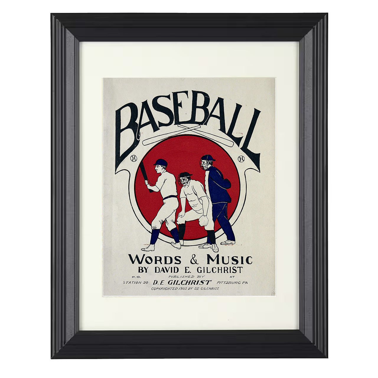 Baseball Poster - Baseball - Sheet Music Cover 8x10 black beveled framed baseball wall art