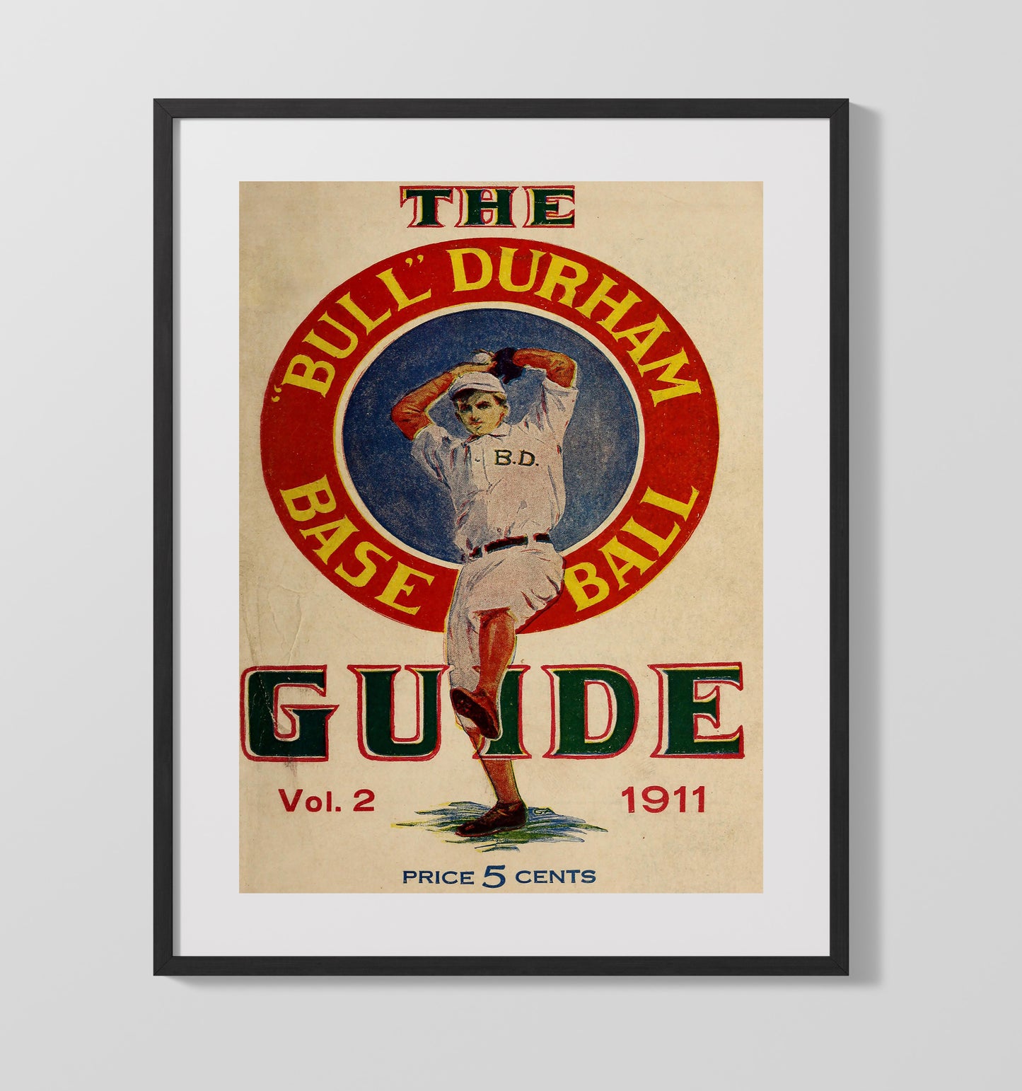 Bull Durham Baseball Guide - 1911 Guide Cover Wall Art 16x20 Gallery Frame wall art print – Baseball Wall Art decor